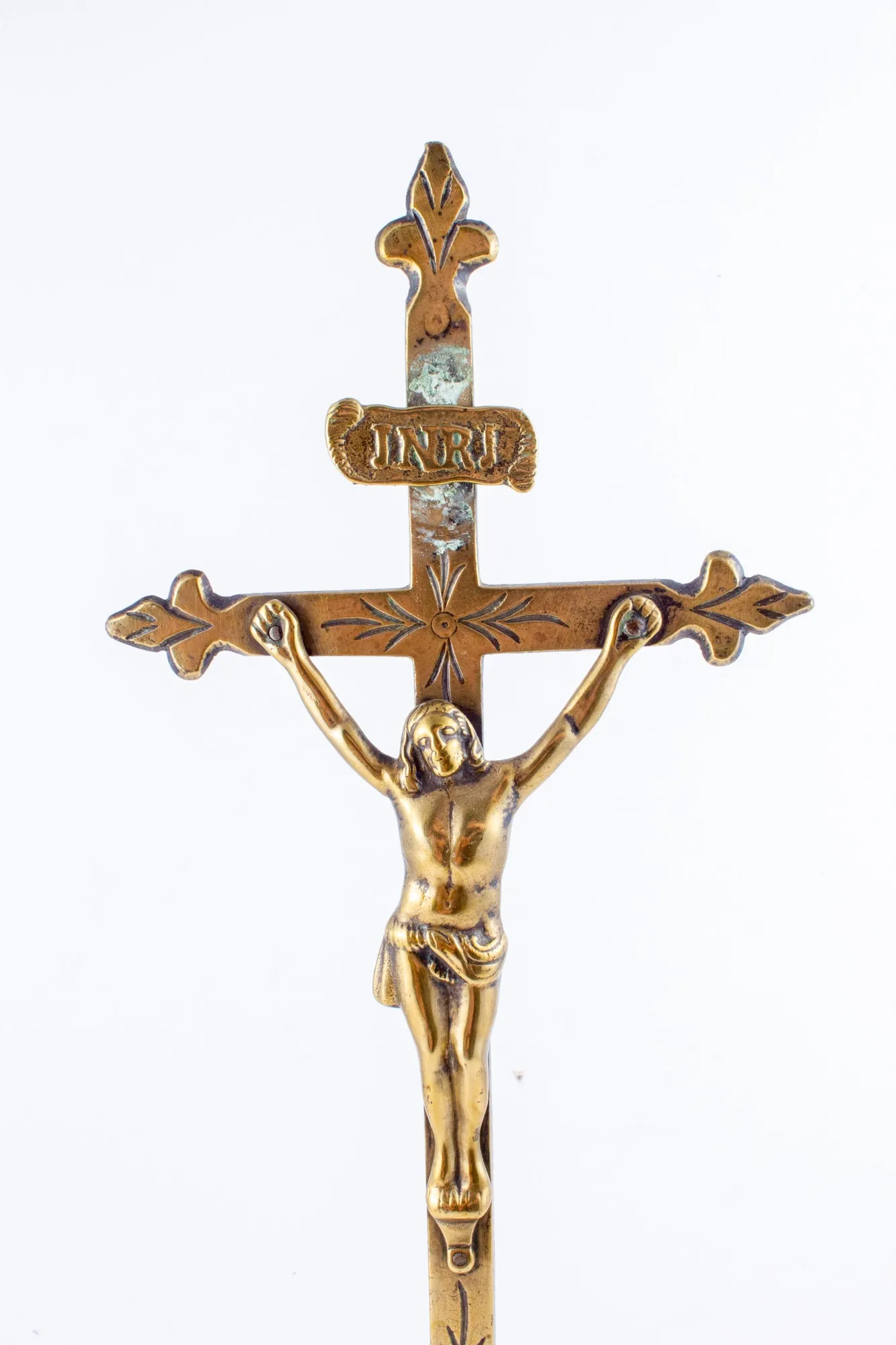 Antique French Brass Standing Crucifix