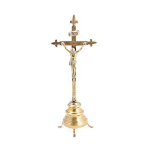 Antique French Brass Standing Crucifix