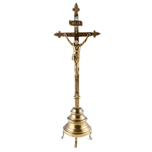 Antique French Brass Standing Crucifix