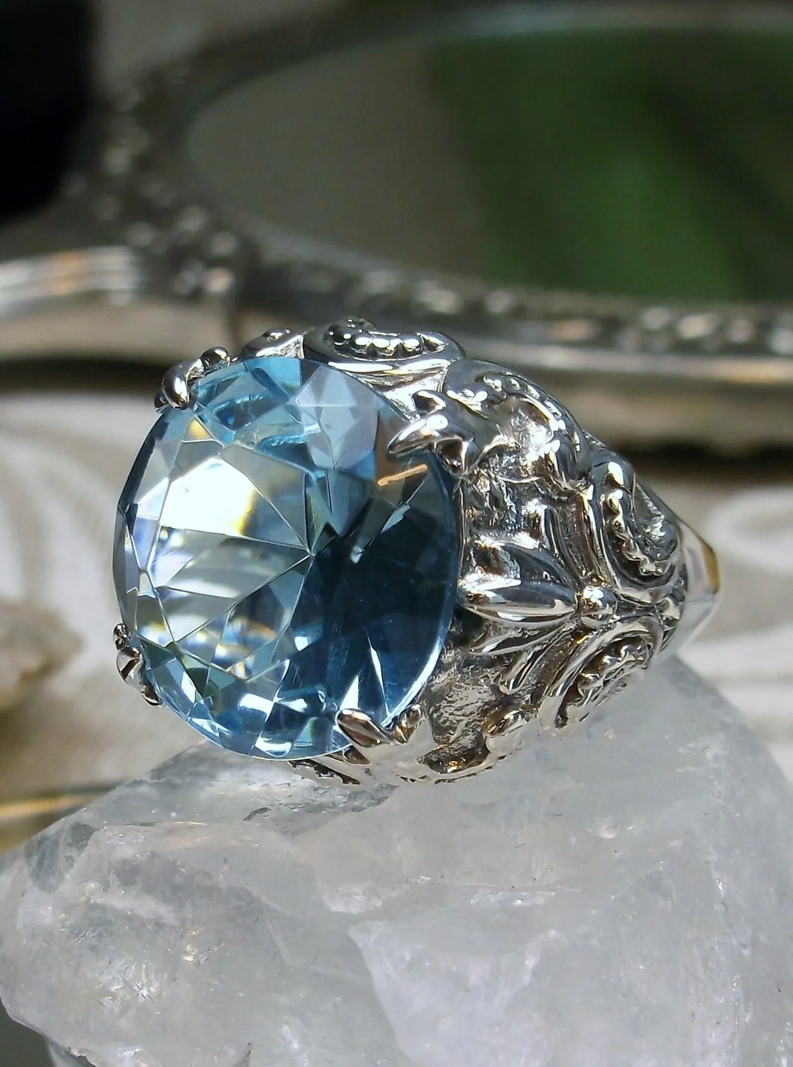 Aquamarine Gothic Bling Ring | 12ct Gem Vintage Revival Jewelry D96