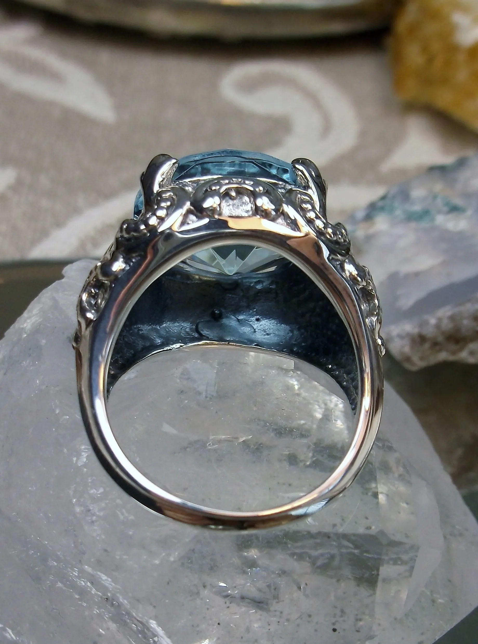 Aquamarine Gothic Bling Ring | 12ct Gem Vintage Revival Jewelry D96