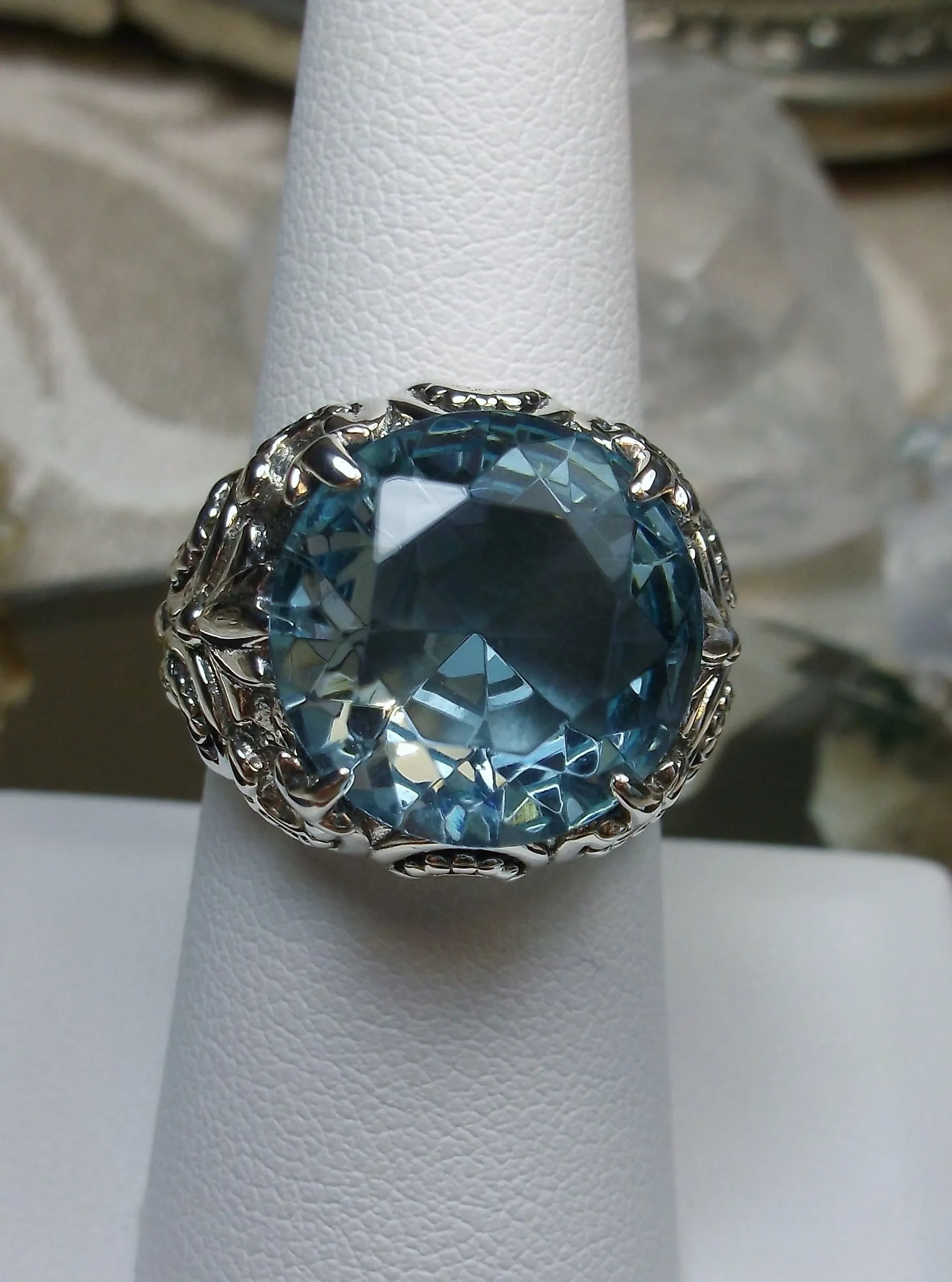 Aquamarine Gothic Bling Ring | 12ct Gem Vintage Revival Jewelry D96