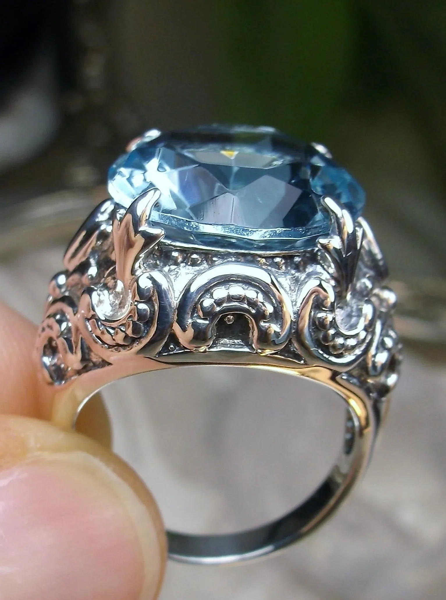 Aquamarine Gothic Bling Ring | 12ct Gem Vintage Revival Jewelry D96