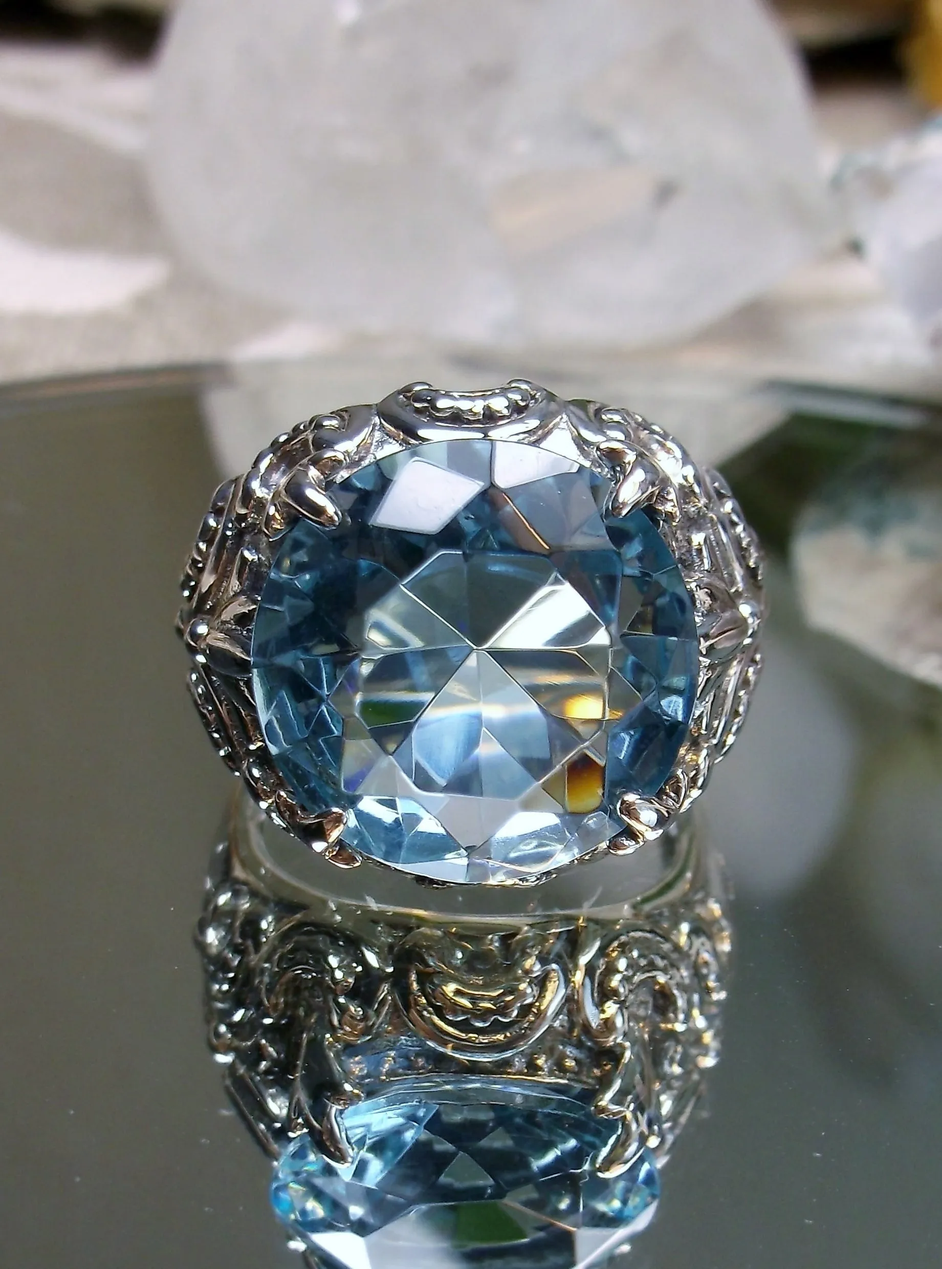 Aquamarine Gothic Bling Ring | 12ct Gem Vintage Revival Jewelry D96