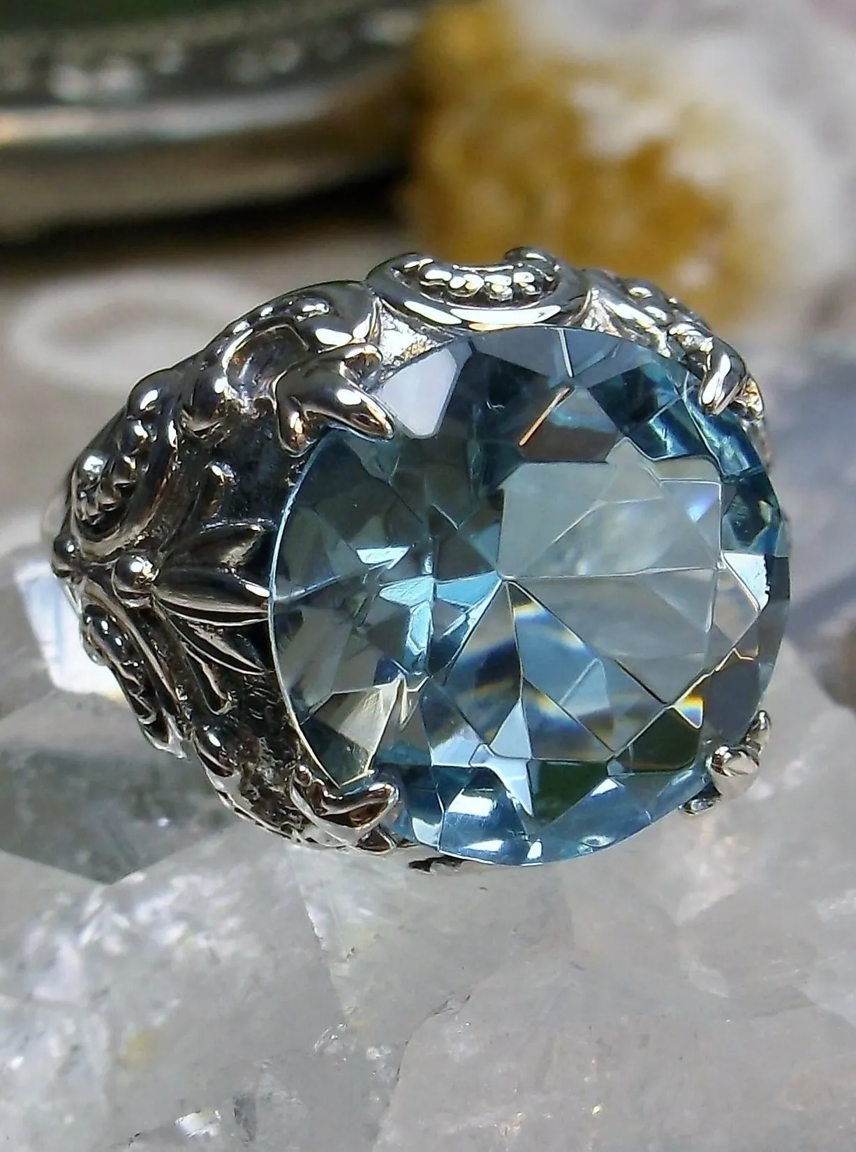 Aquamarine Gothic Bling Ring | 12ct Gem Vintage Revival Jewelry D96