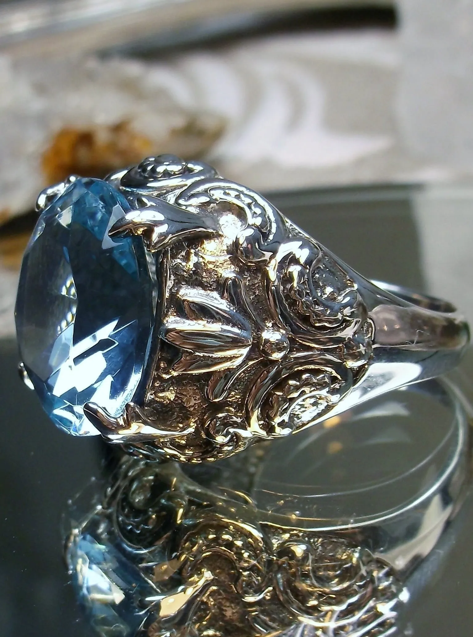 Aquamarine Gothic Bling Ring | 12ct Gem Vintage Revival Jewelry D96