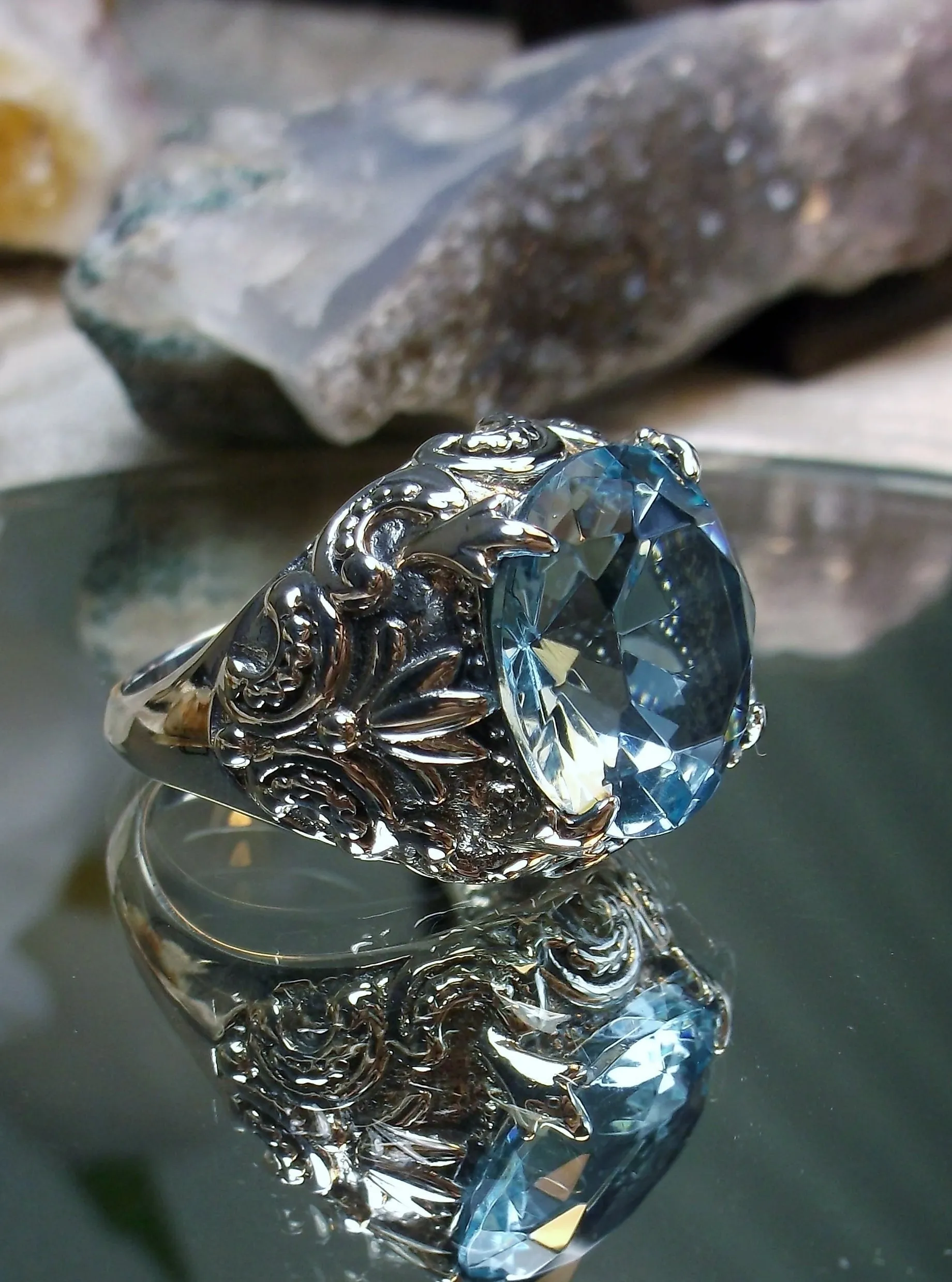 Aquamarine Gothic Bling Ring | 12ct Gem Vintage Revival Jewelry D96