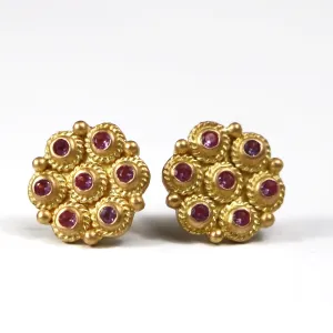 Ashley "Flower Braid" Earrings with Pink Sapphires in 20K Peach Gold