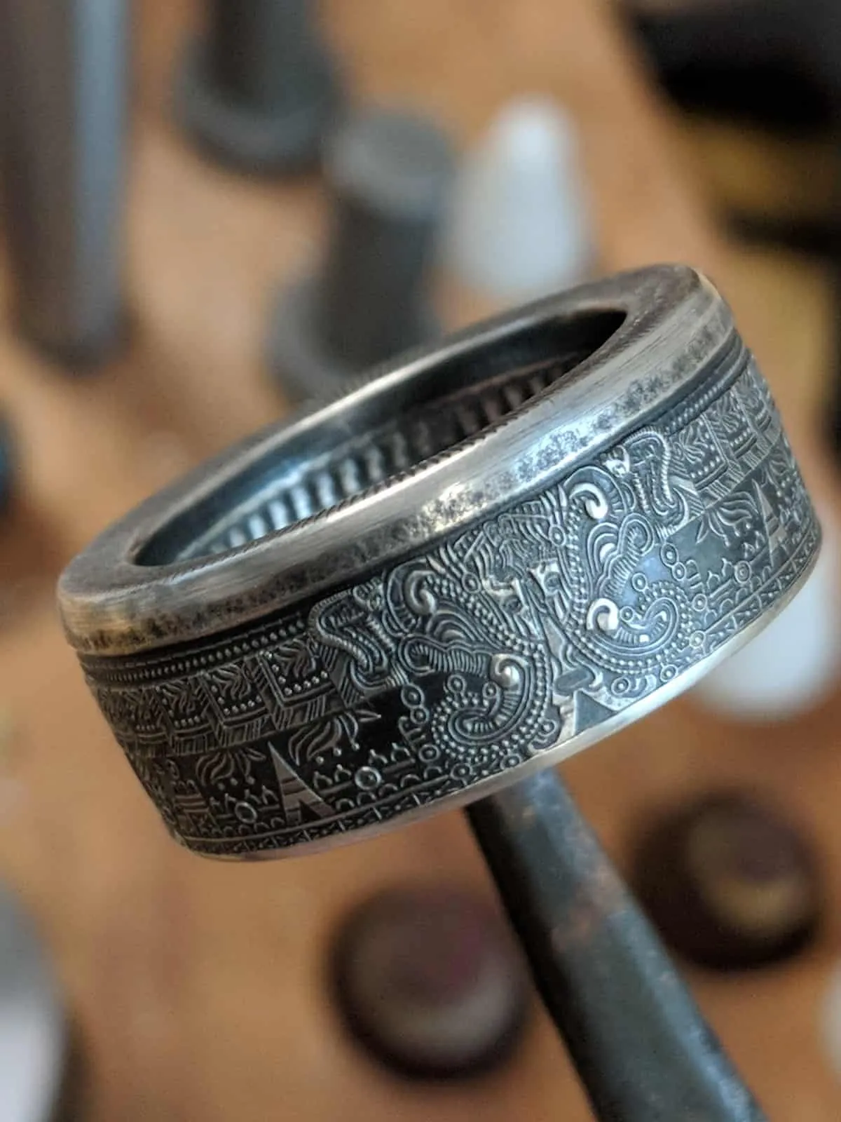 Aztec Calendar Coin Ring