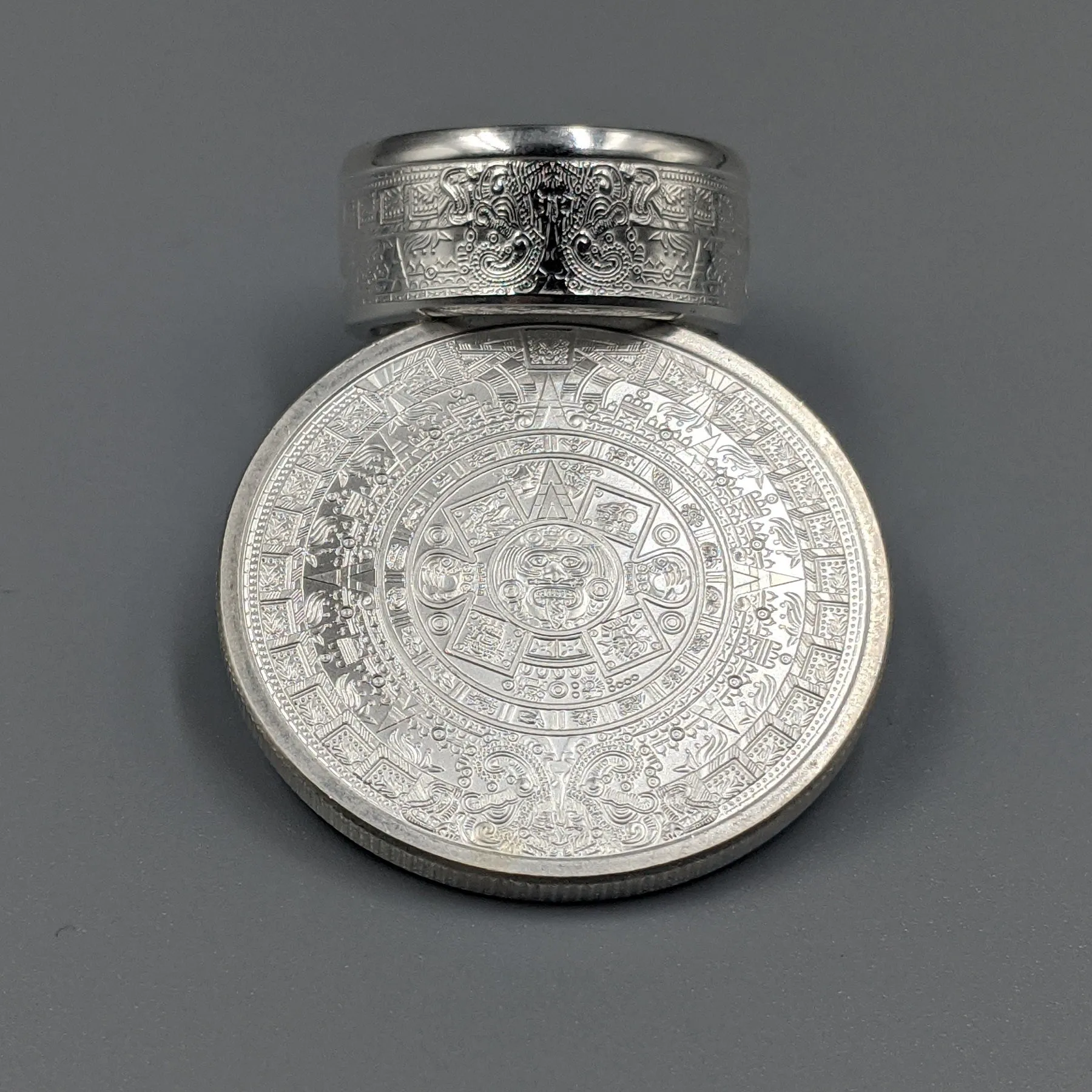 Aztec Calendar Coin Ring