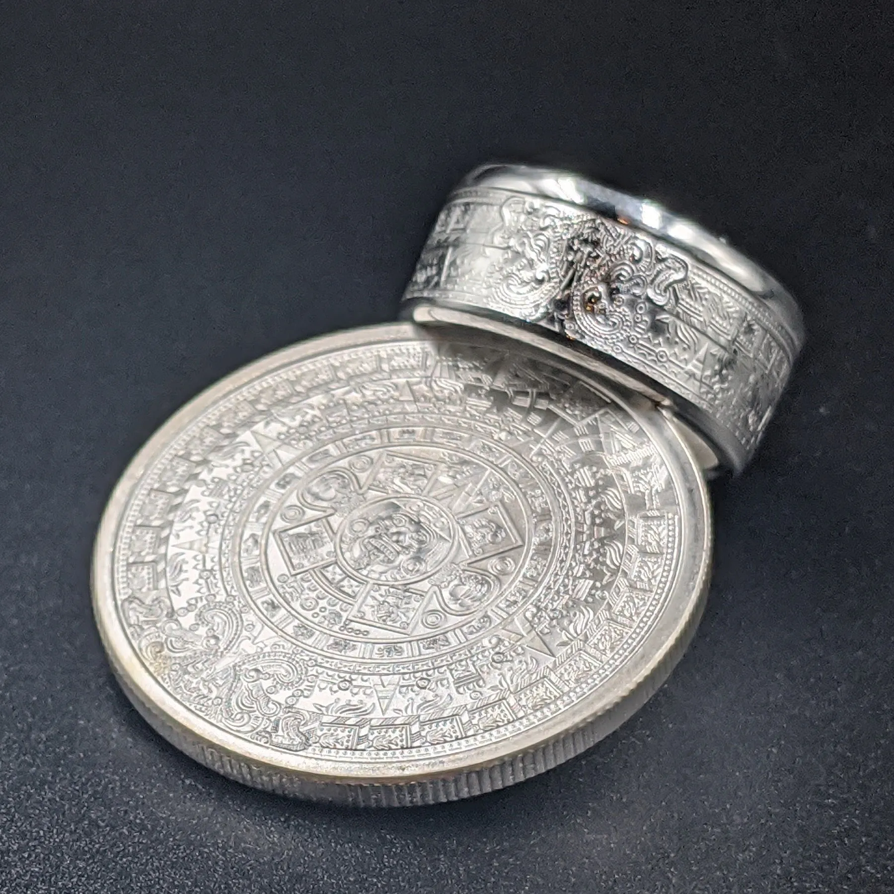 Aztec Calendar Coin Ring