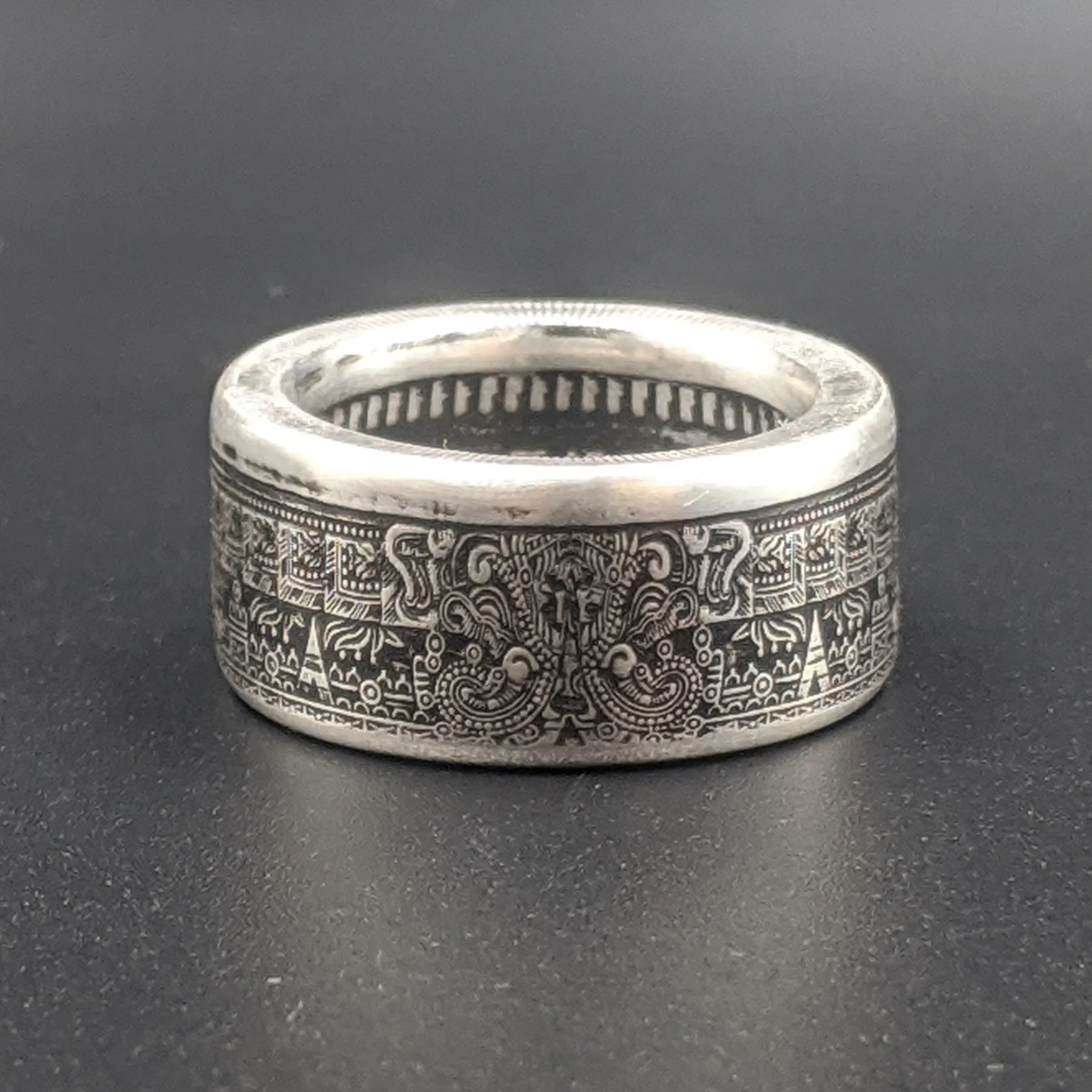 Aztec Calendar Coin Ring