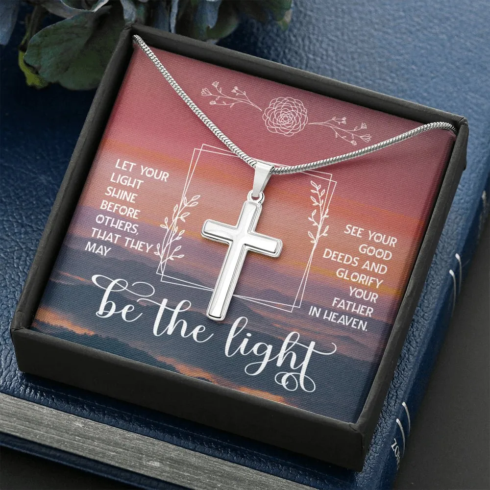 Be The Light Cross Necklace Religious Gift Matthew Verse