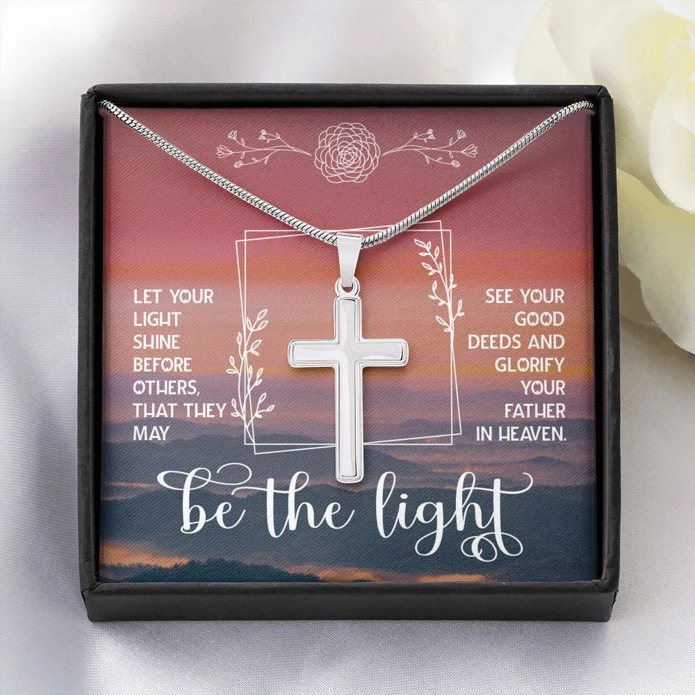 Be The Light Cross Necklace Religious Gift Matthew Verse