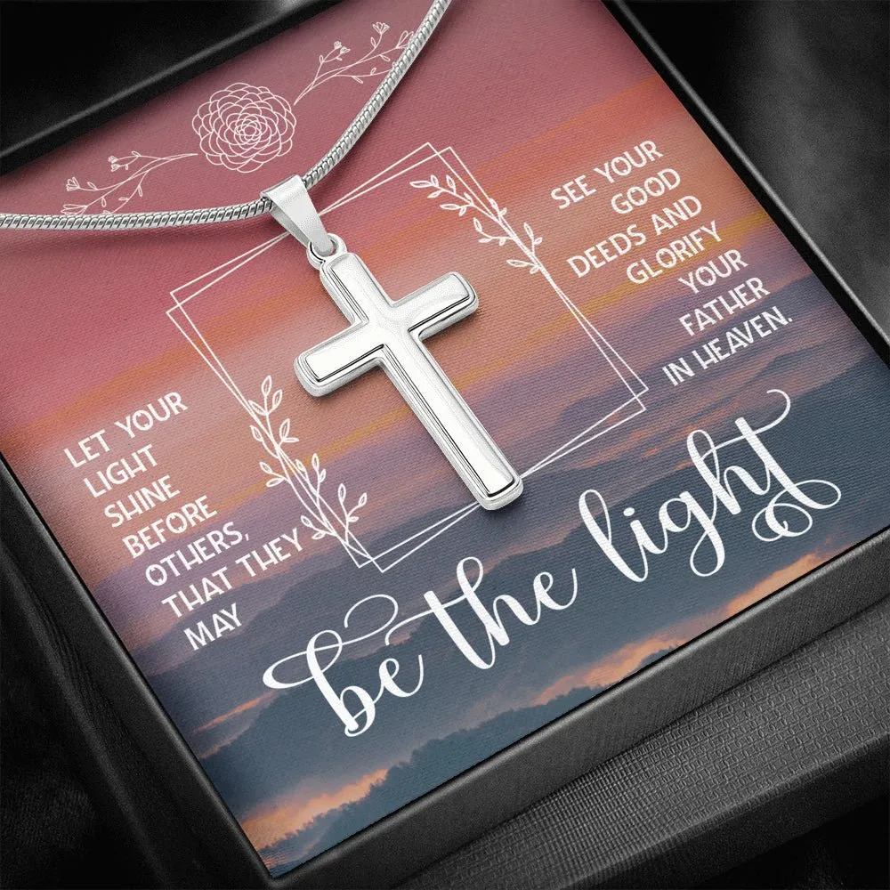 Be The Light Cross Necklace Religious Gift Matthew Verse