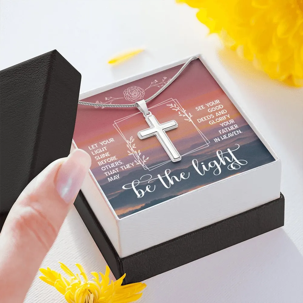 Be The Light Cross Necklace Religious Gift Matthew Verse
