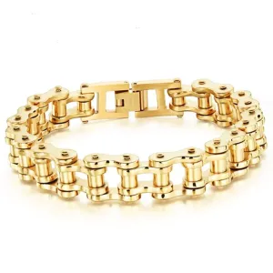 Biker Motorcycle Chain - Heavy 18K Gold Stainless Steel Bracelet for Men