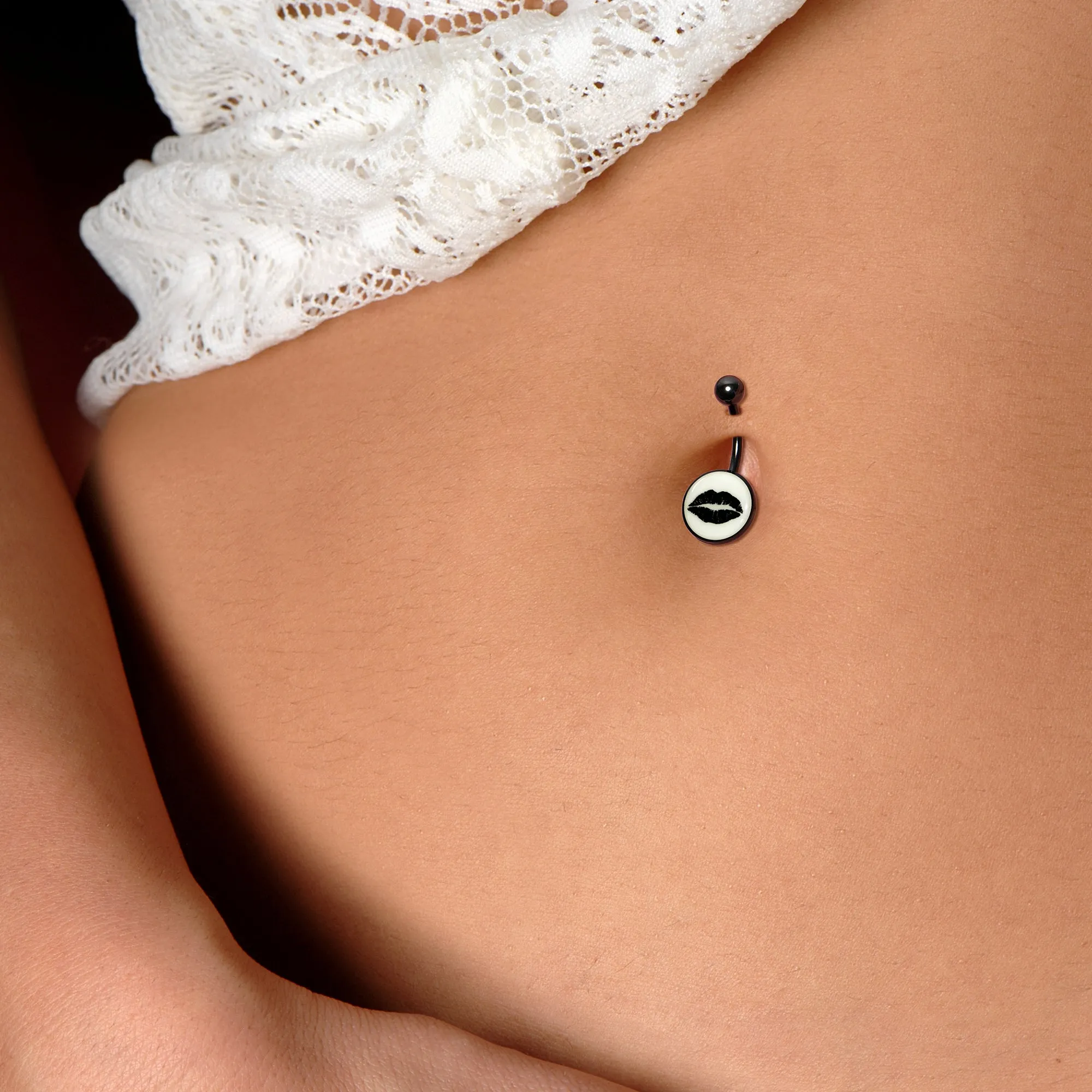 Black Glow in the Dark Lipstick Kiss Mark Belly Ring