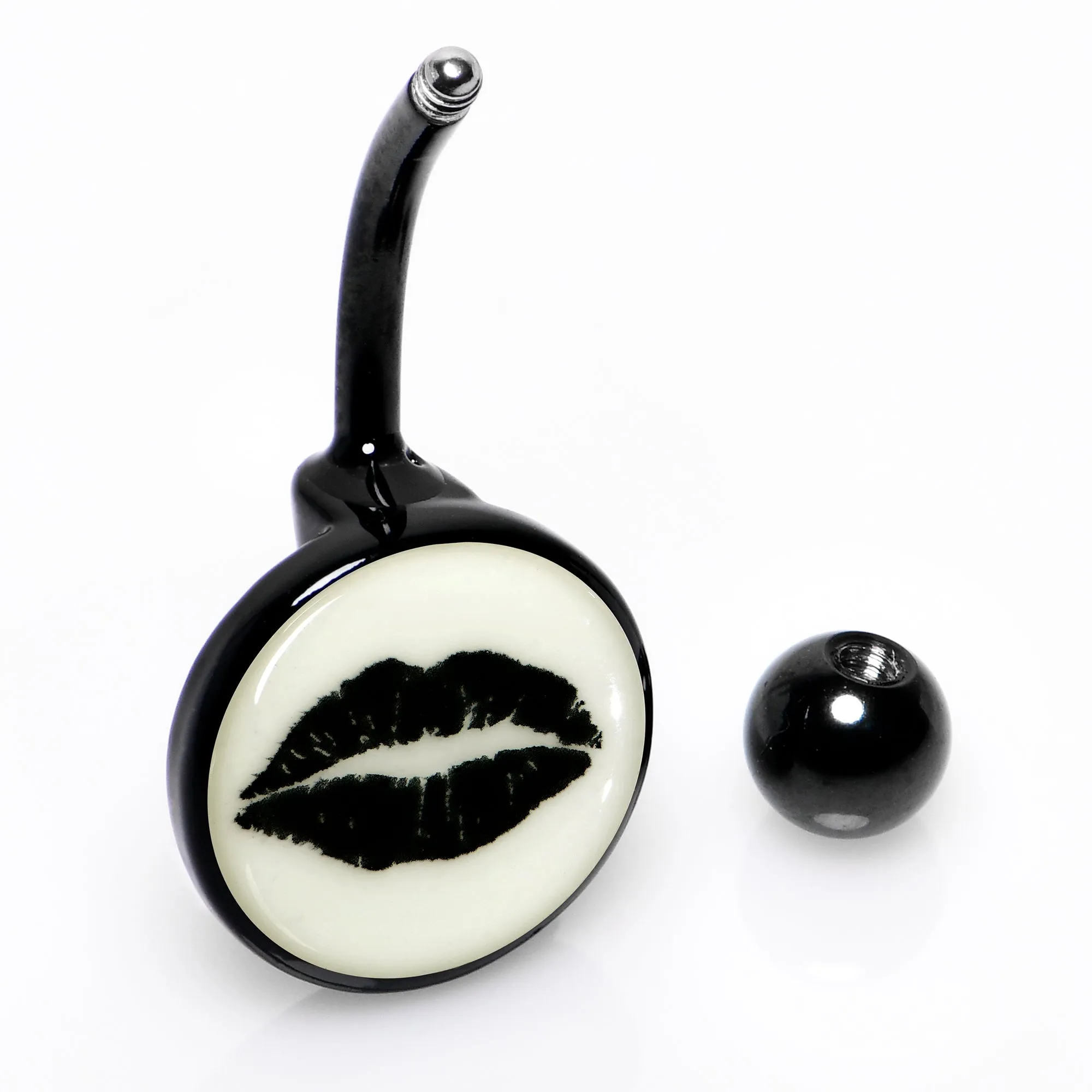 Black Glow in the Dark Lipstick Kiss Mark Belly Ring