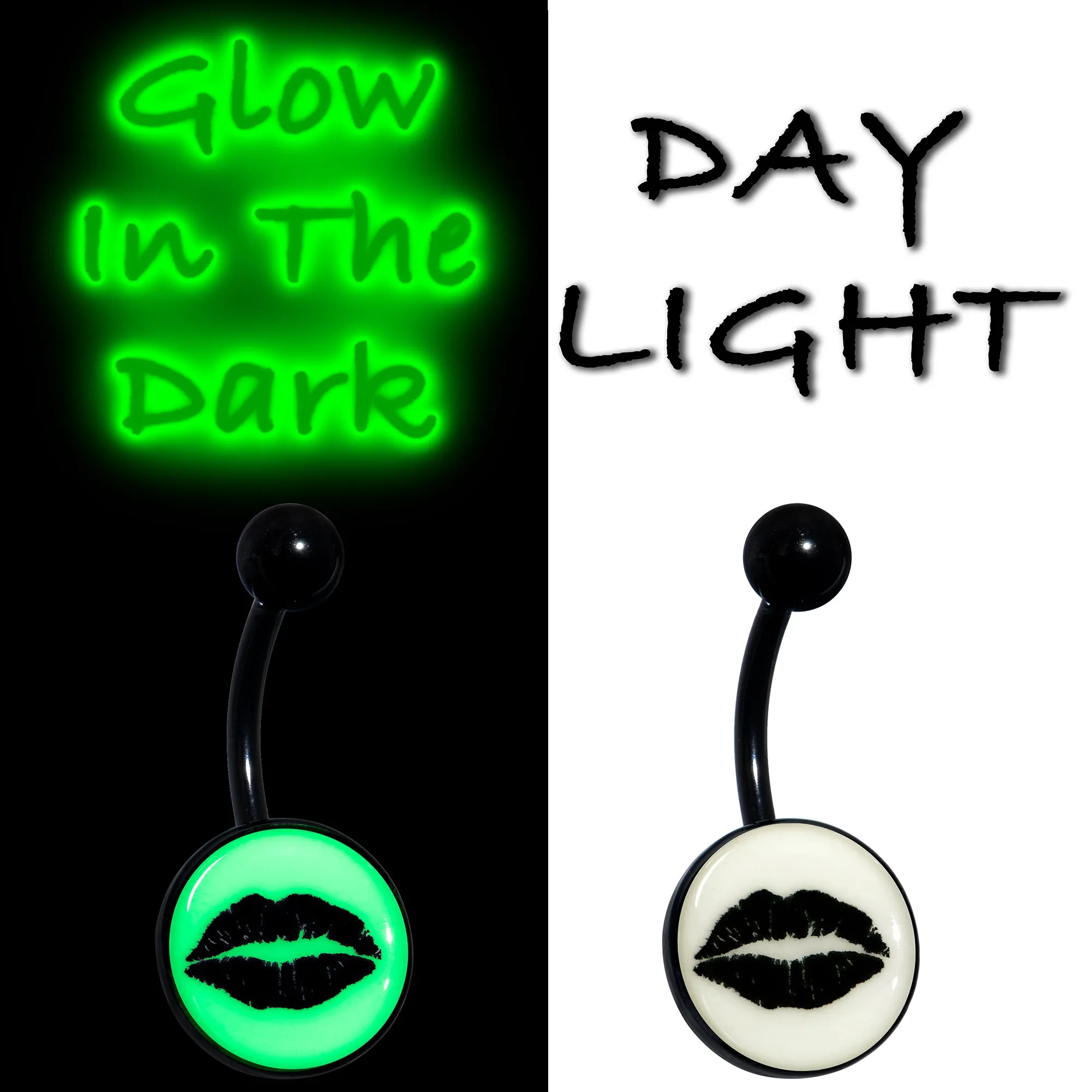 Black Glow in the Dark Lipstick Kiss Mark Belly Ring