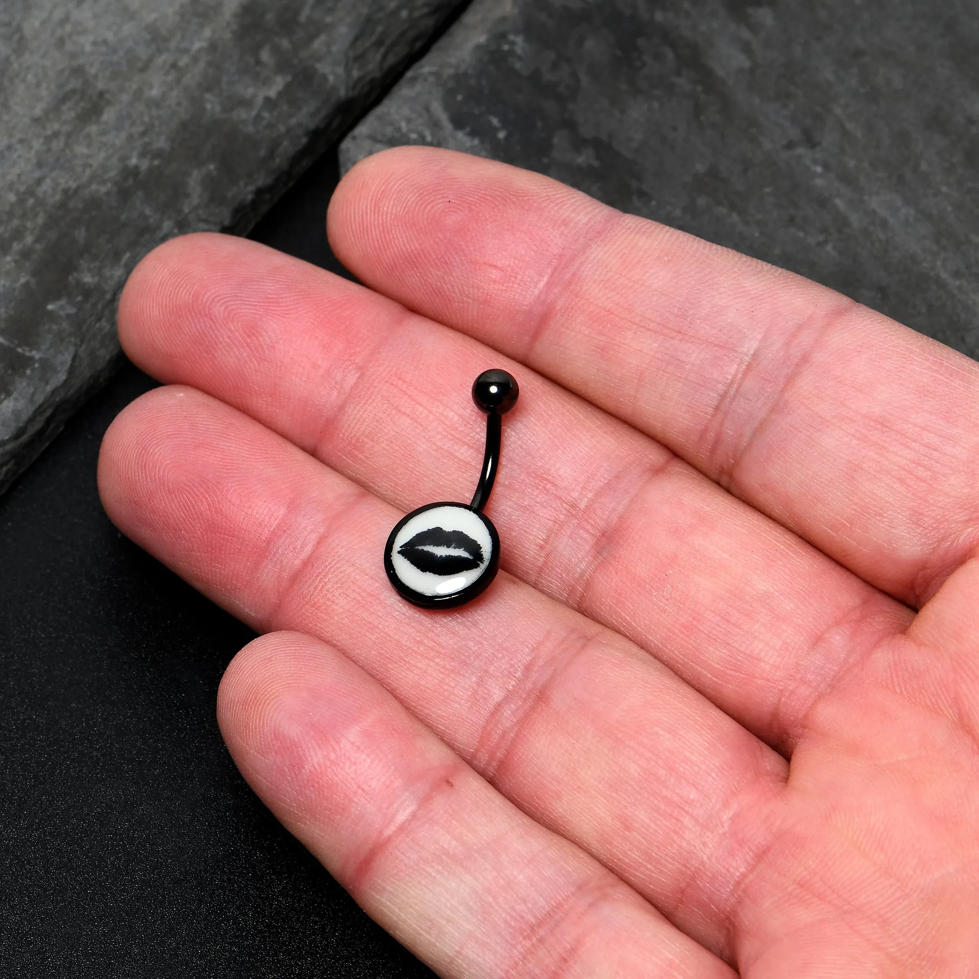 Black Glow in the Dark Lipstick Kiss Mark Belly Ring