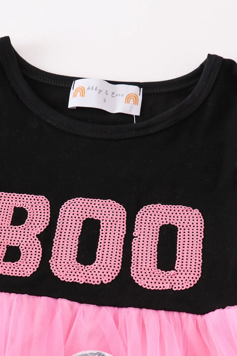 Black Halloween Boo Sequin Tutu Dress