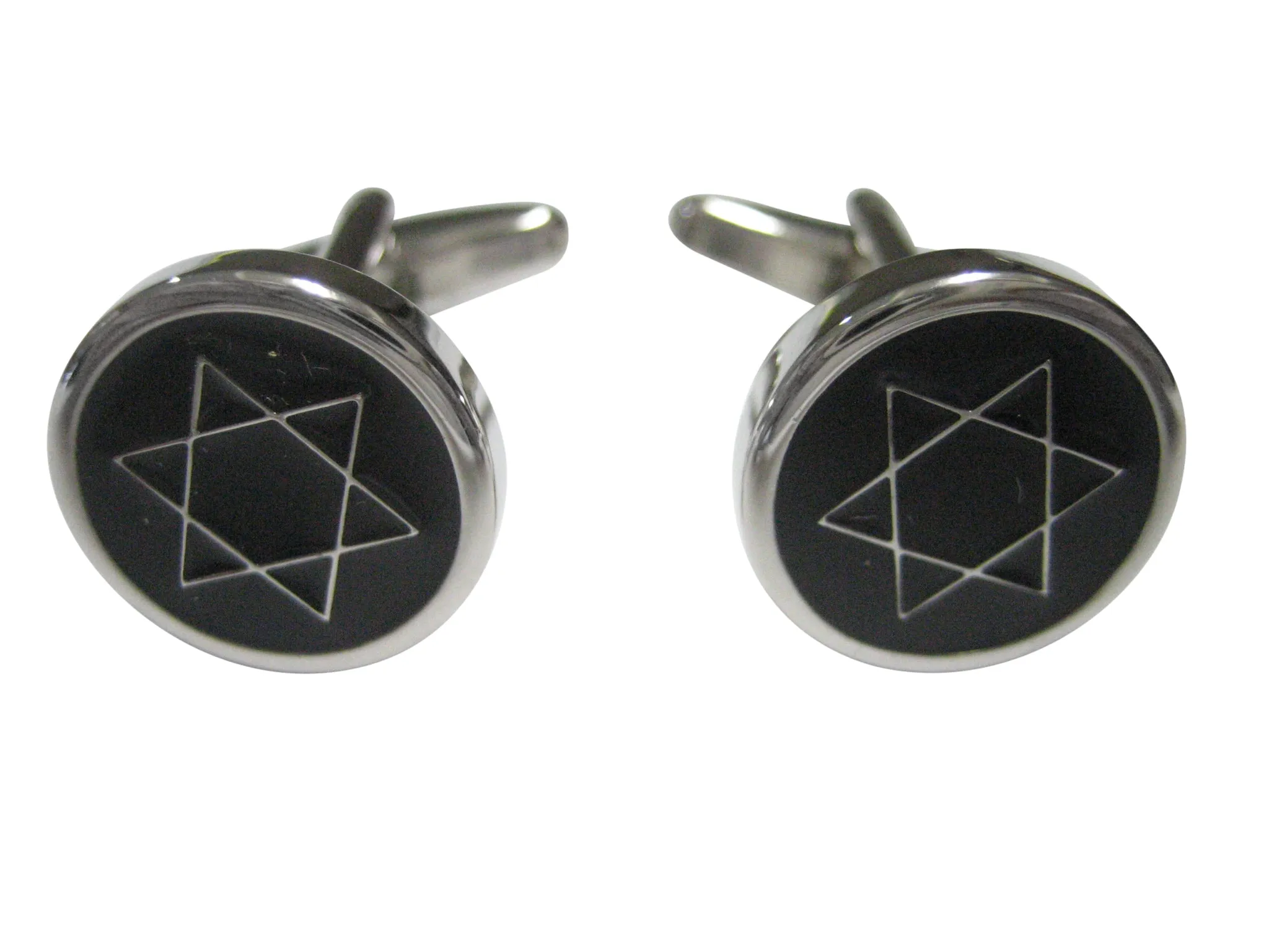 Black Jewish Star of David Religious Cufflinks