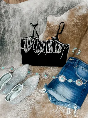 Black rhinestone crop top