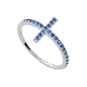 Blue Sapphire Christian Cross Ring