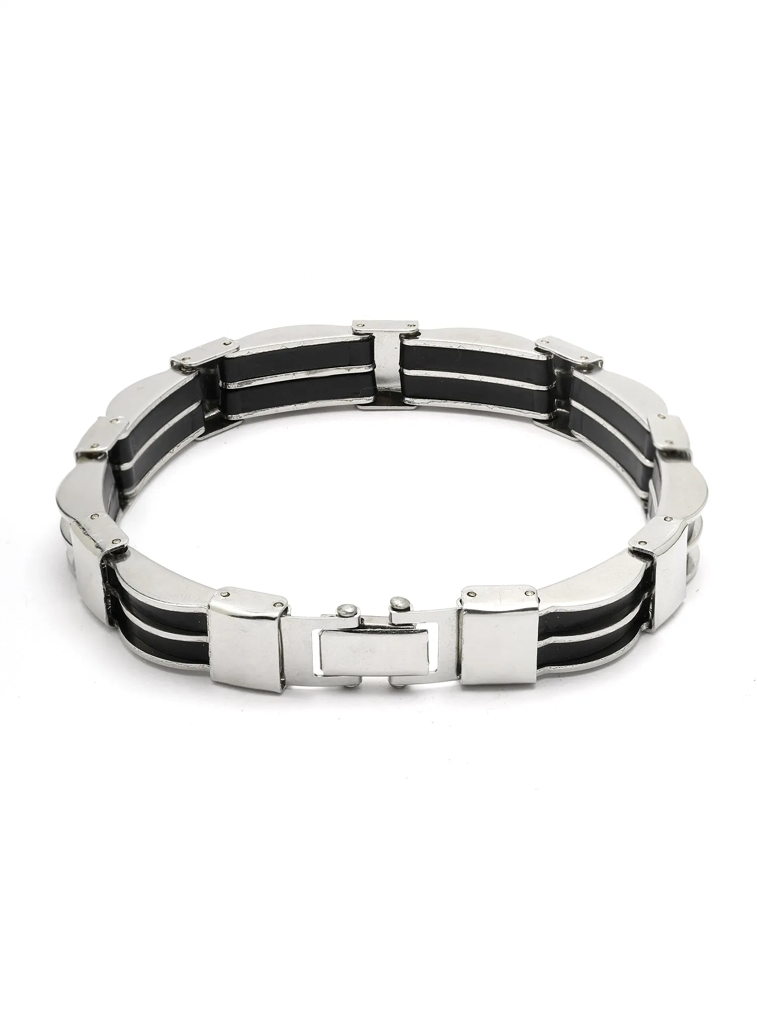 Bohey by KARATCART Black and Silver Link Bracelet for Men
