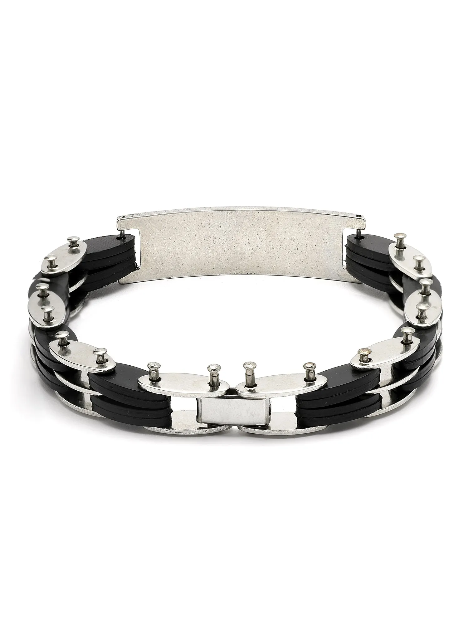 Bohey by KARATCART Black and Silver Link Bracelet for Men