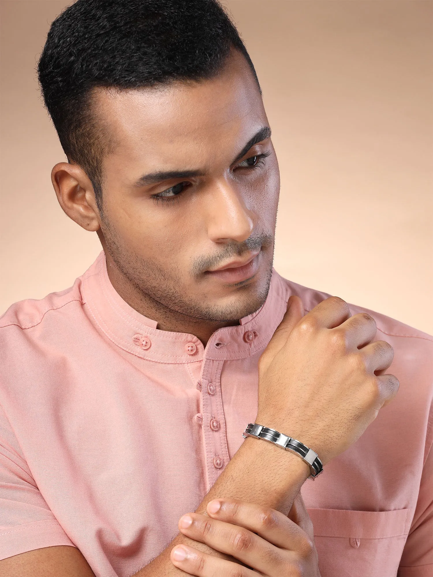 Bohey by KARATCART Black and Silver Link Bracelet for Men