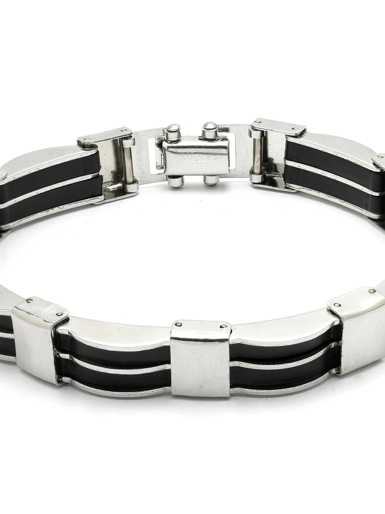 Bohey by KARATCART Black and Silver Link Bracelet for Men