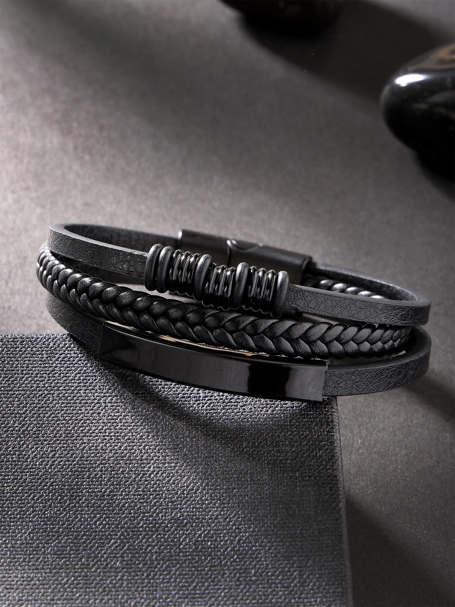 Bohey by KARATCART Men Leather Multistrand Wraparound Bracelet