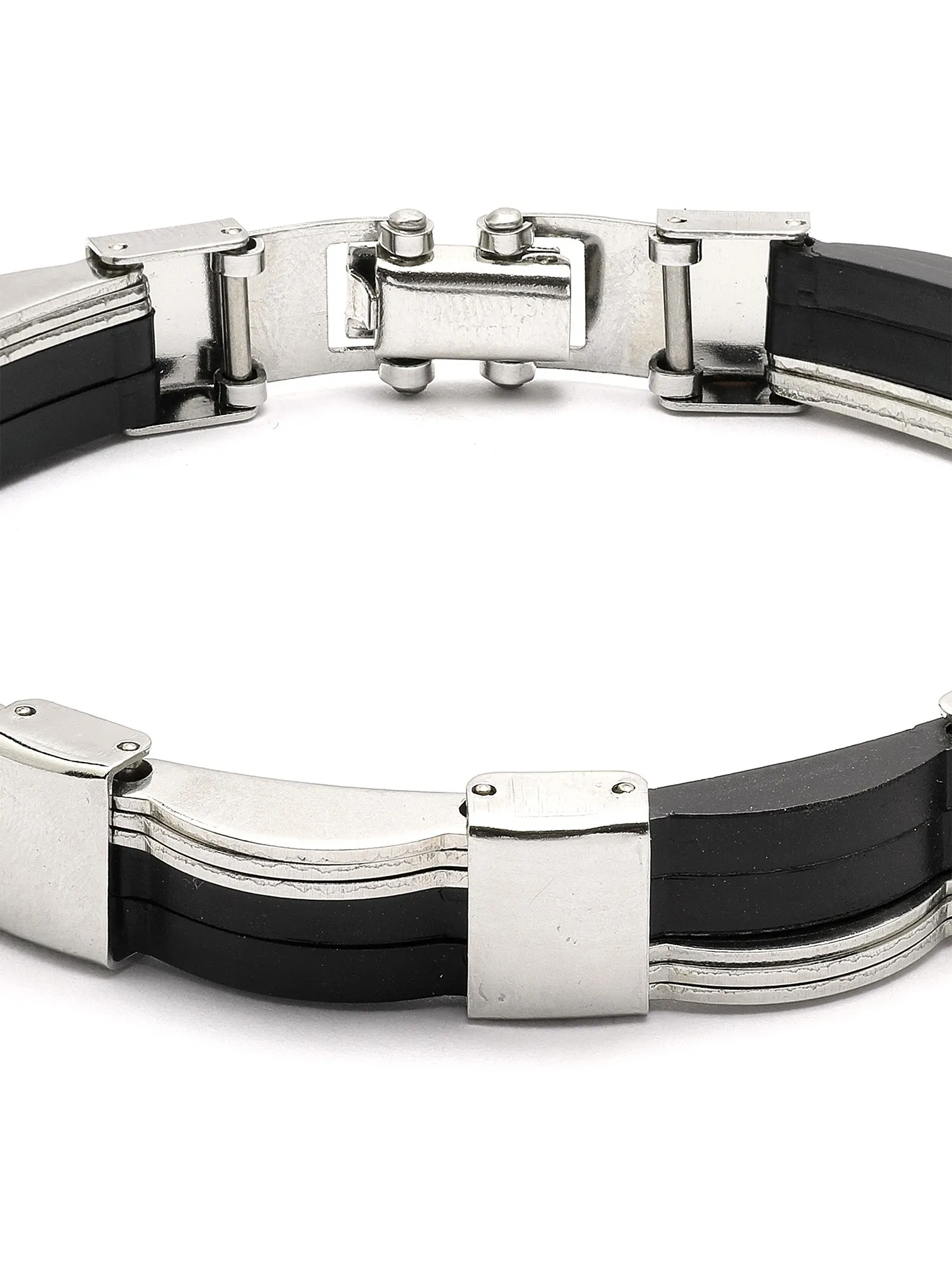 Bohey by KARATCART Men Silver Tone Stainless Steel Double Layered Chain Bracelet