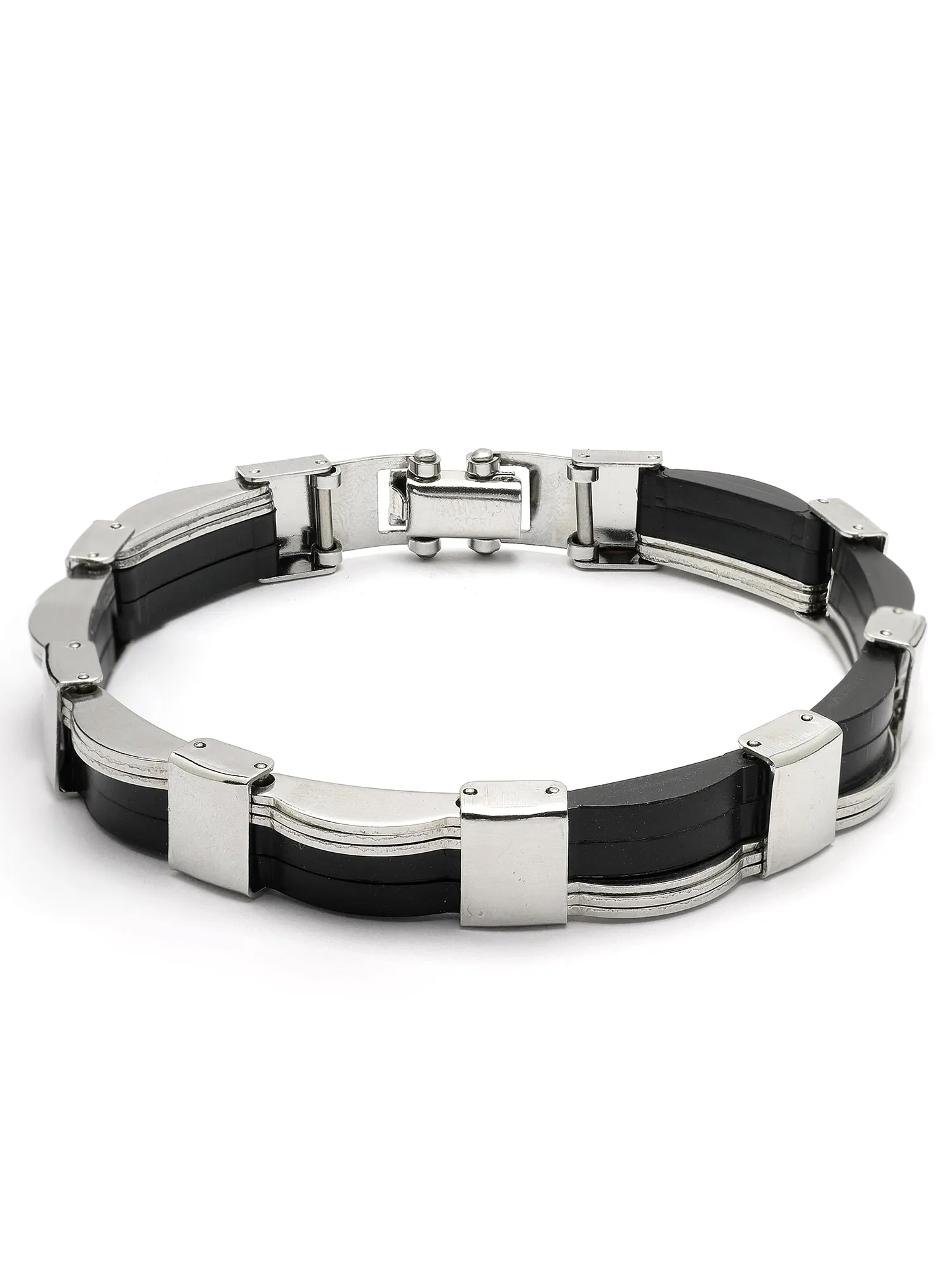 Bohey by KARATCART Men Silver Tone Stainless Steel Double Layered Chain Bracelet