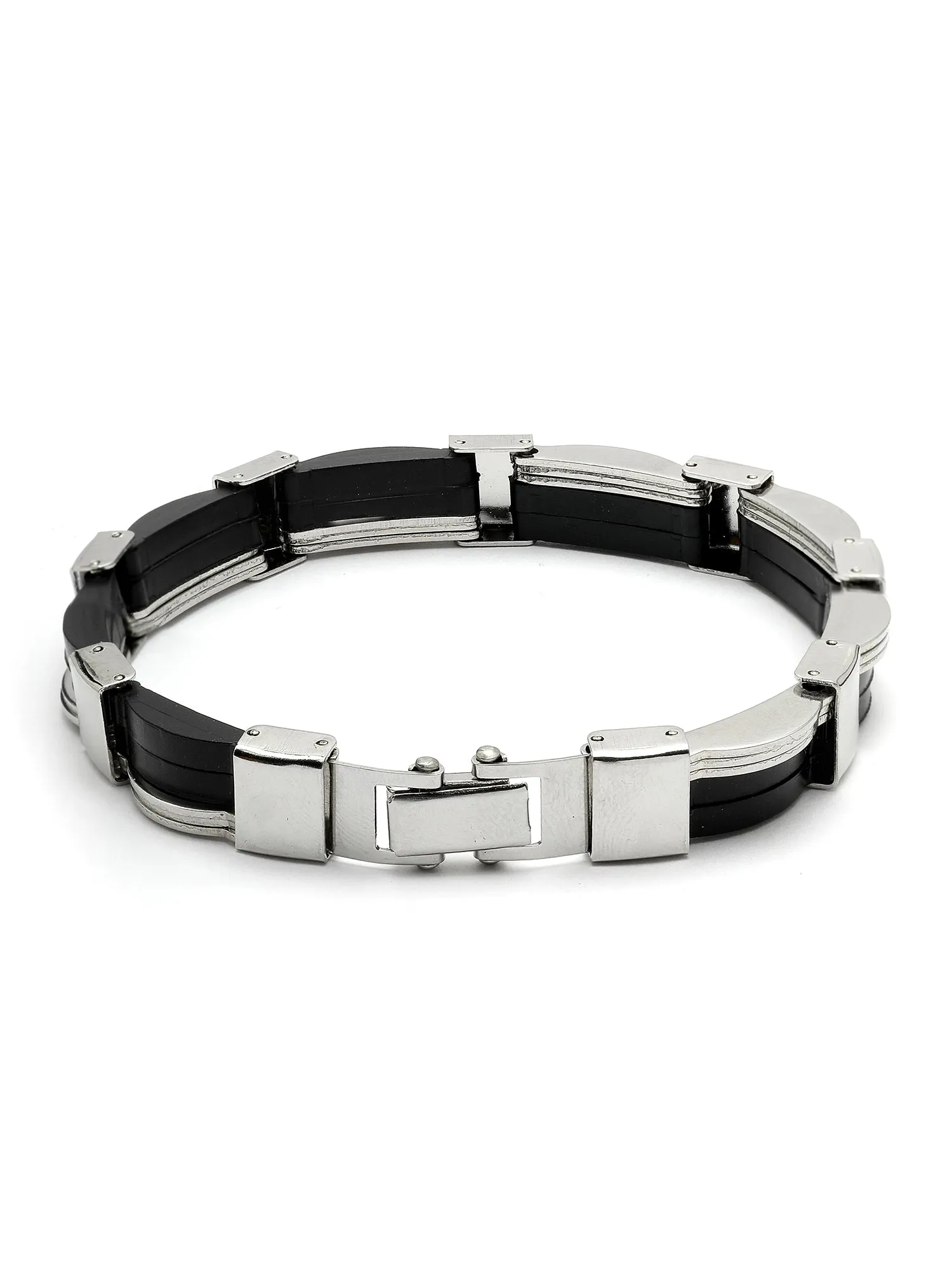 Bohey by KARATCART Men Silver Tone Stainless Steel Double Layered Chain Bracelet