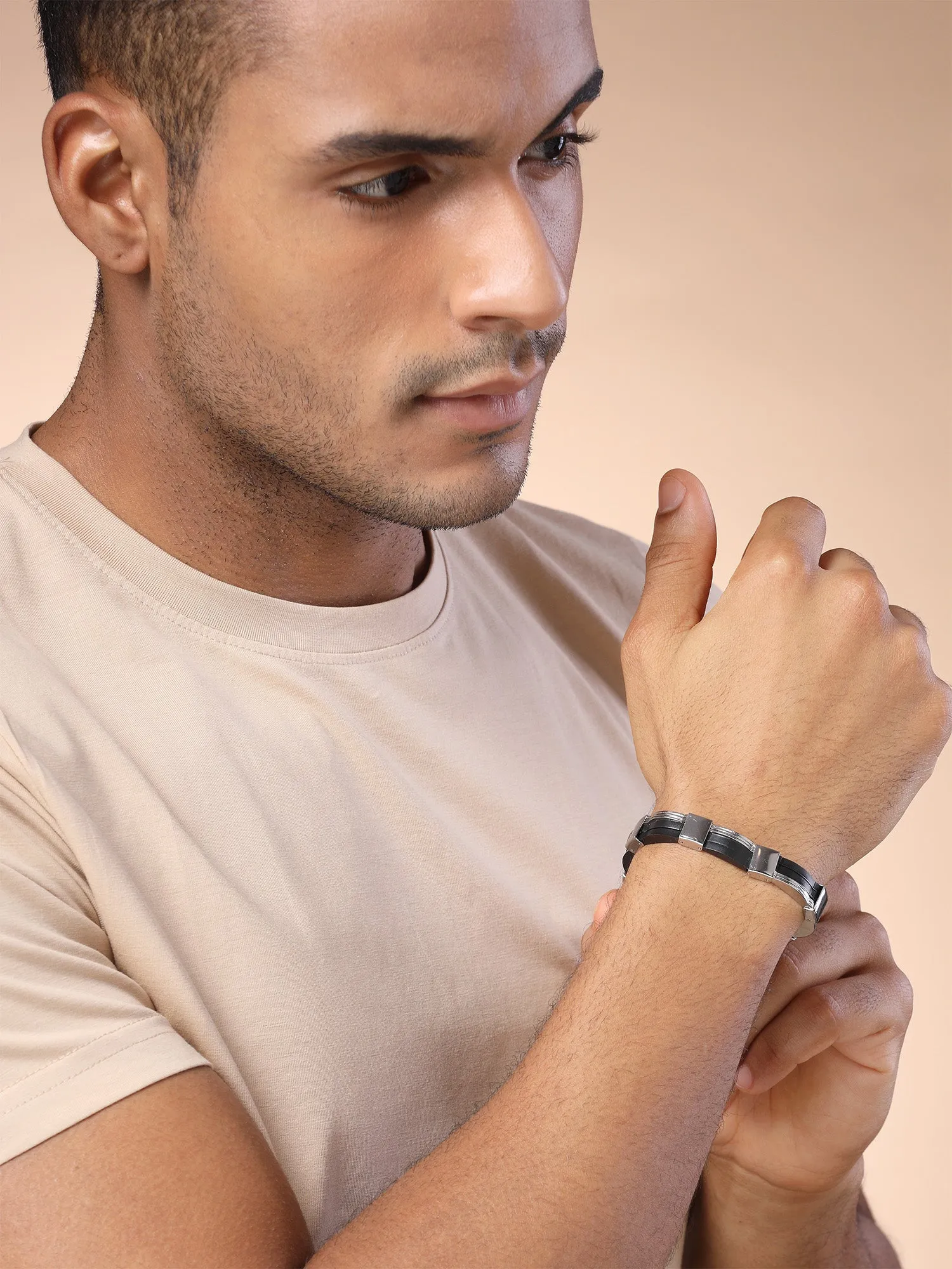 Bohey by KARATCART Men Silver Tone Stainless Steel Double Layered Chain Bracelet