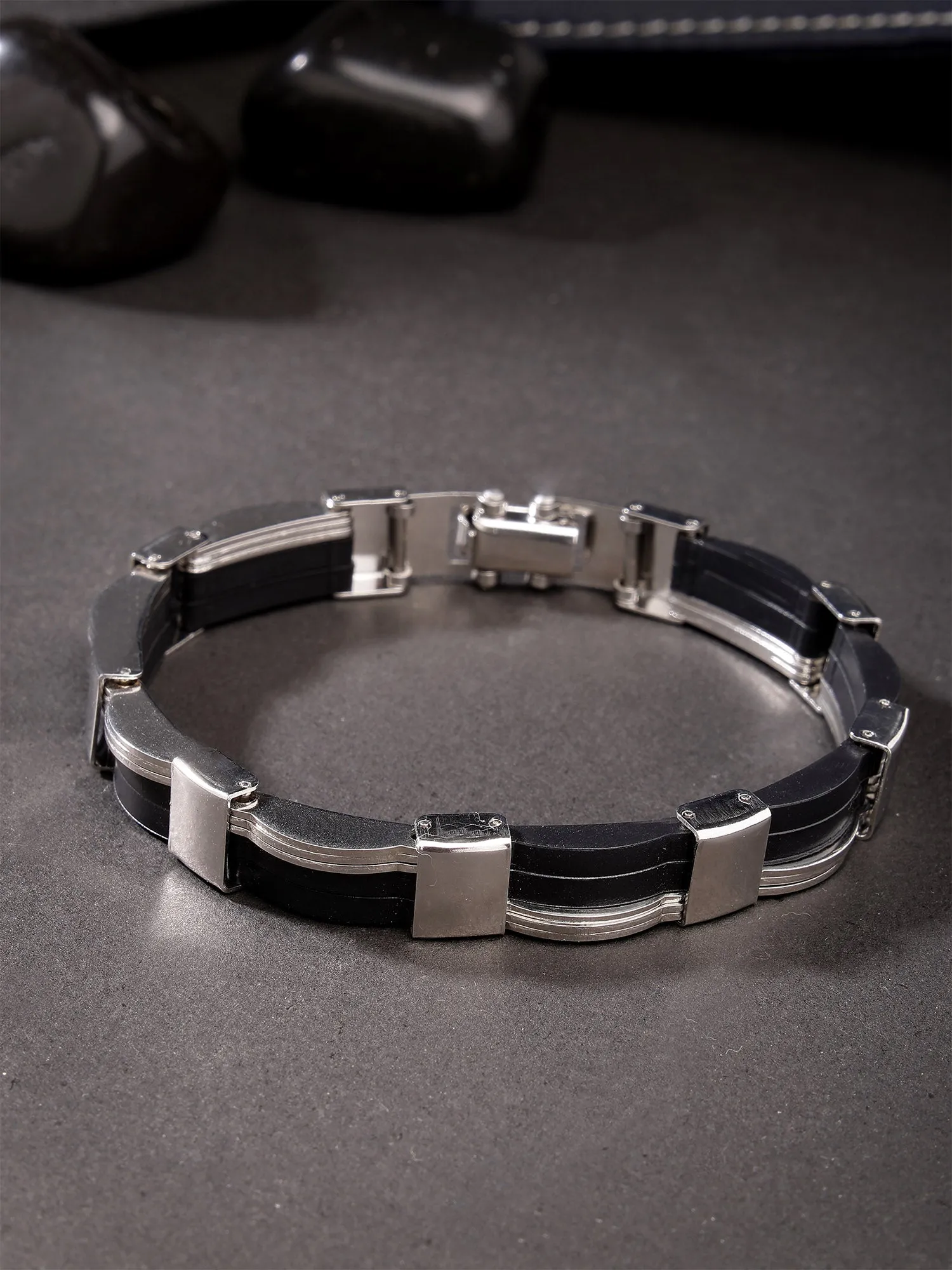 Bohey by KARATCART Men Silver Tone Stainless Steel Double Layered Chain Bracelet