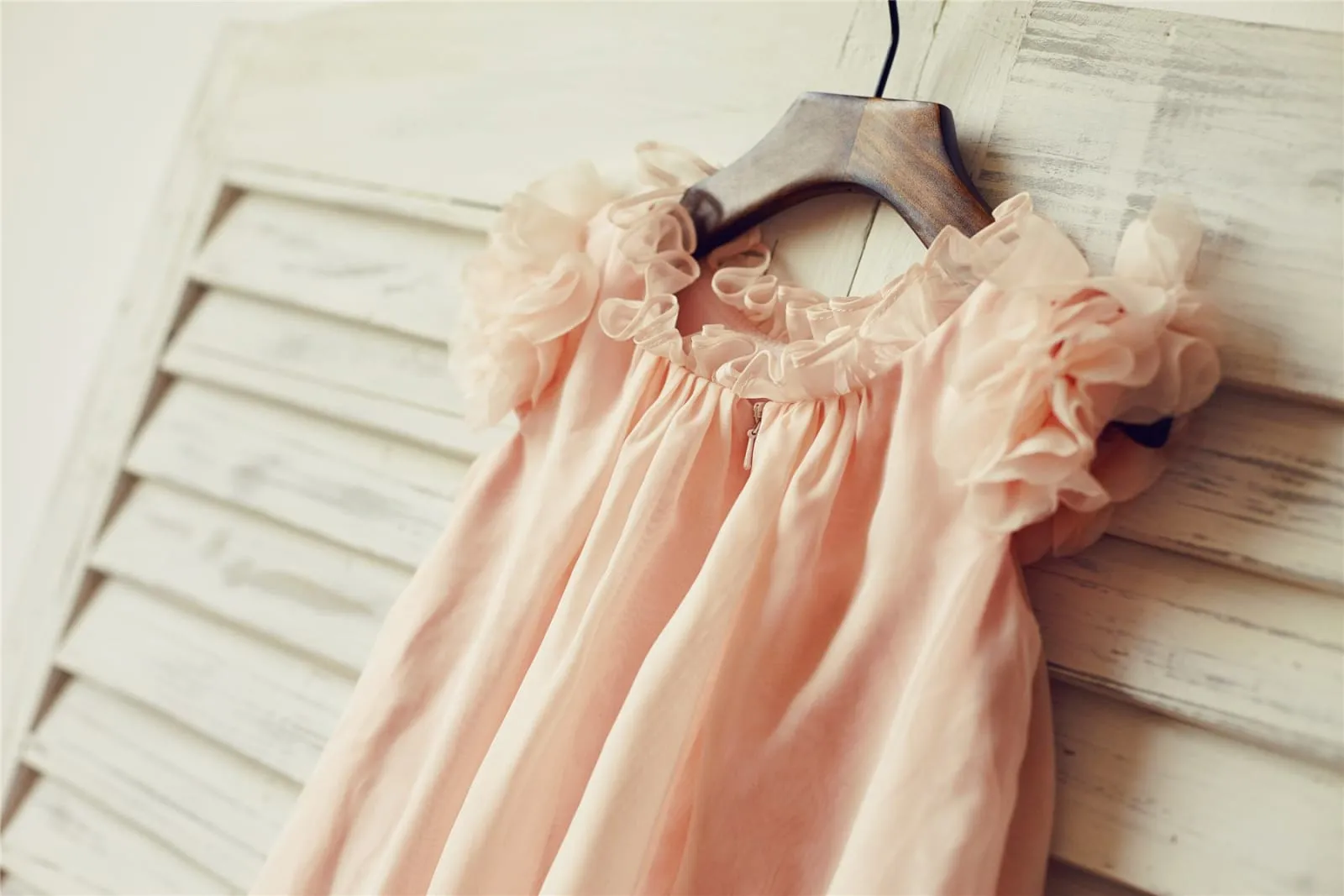 Boho Beach Blush Pink Chiffon Flower Girl Dress