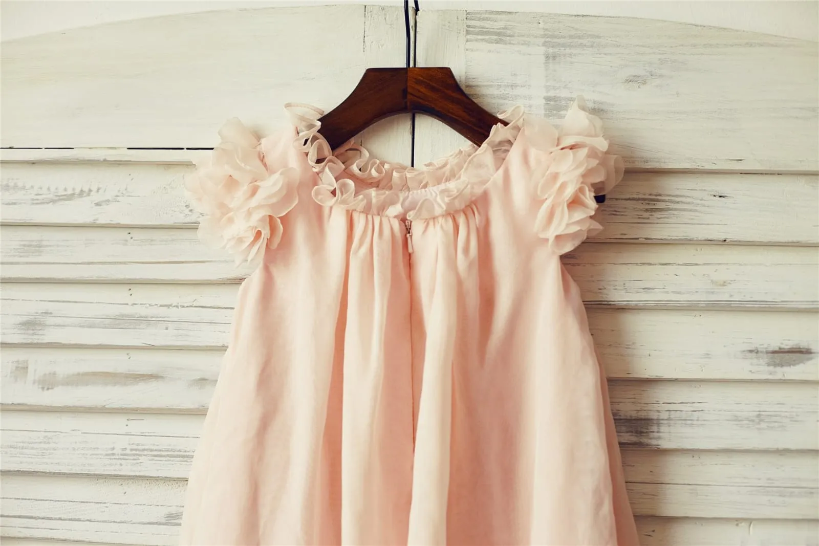 Boho Beach Blush Pink Chiffon Flower Girl Dress