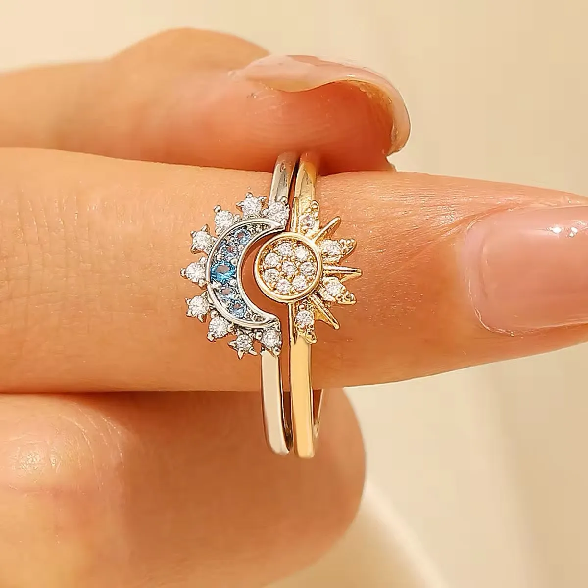 Boho Shiny Sun Moon Adjustment Rings