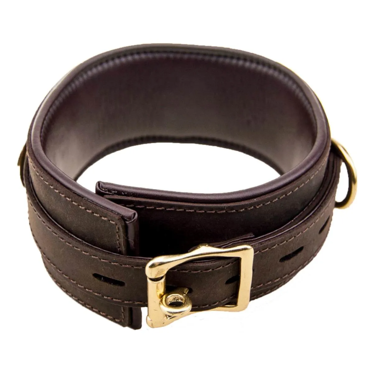 Bound Nubuck Leather Collar with Three D-Rings