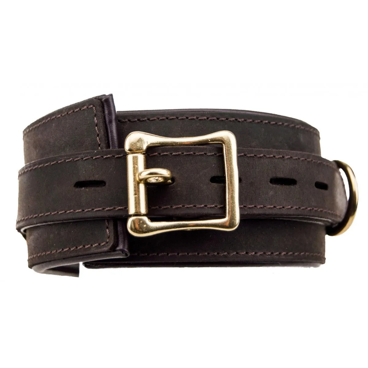 Bound Nubuck Leather Collar with Three D-Rings