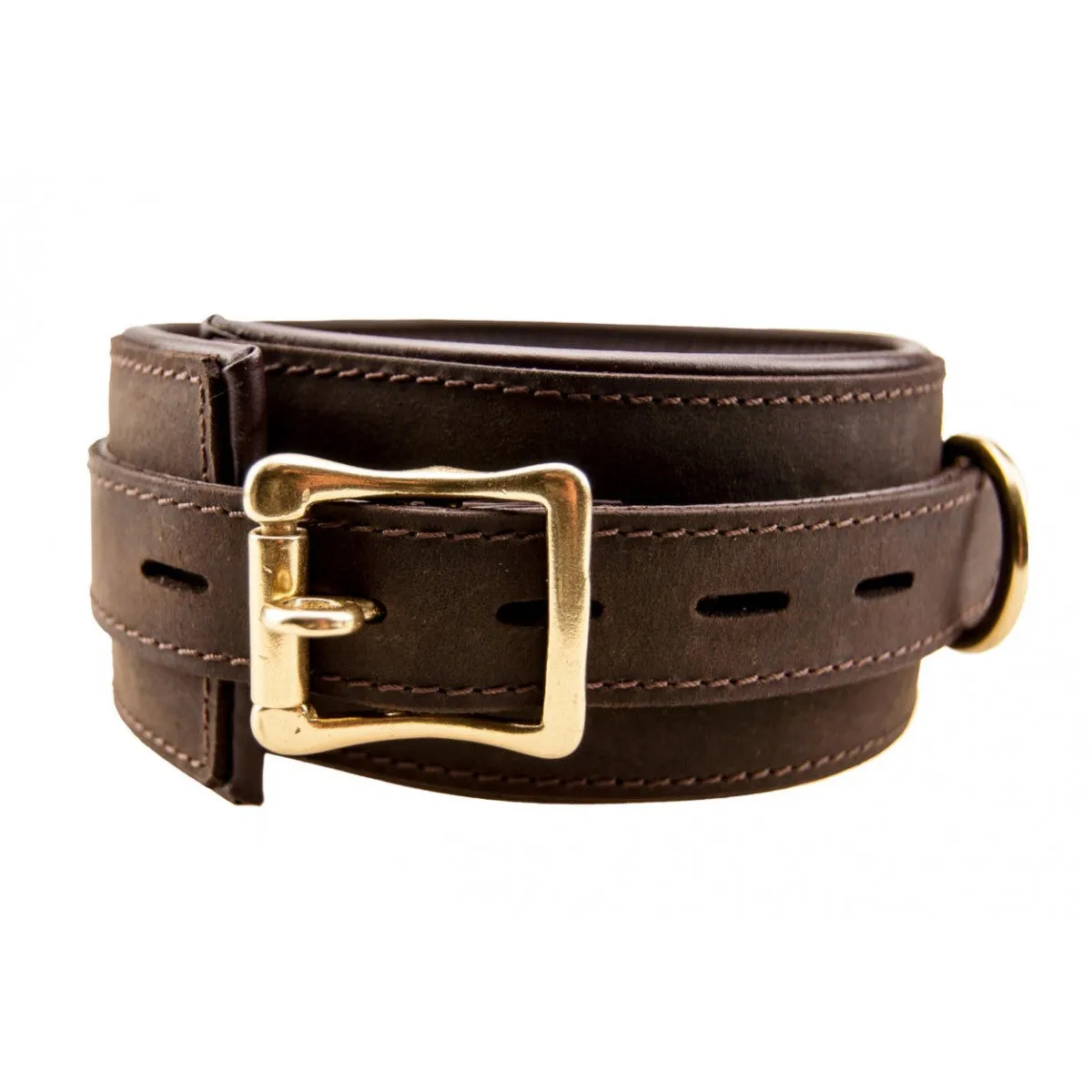 Bound Nubuck Leather Collar with Three D-Rings