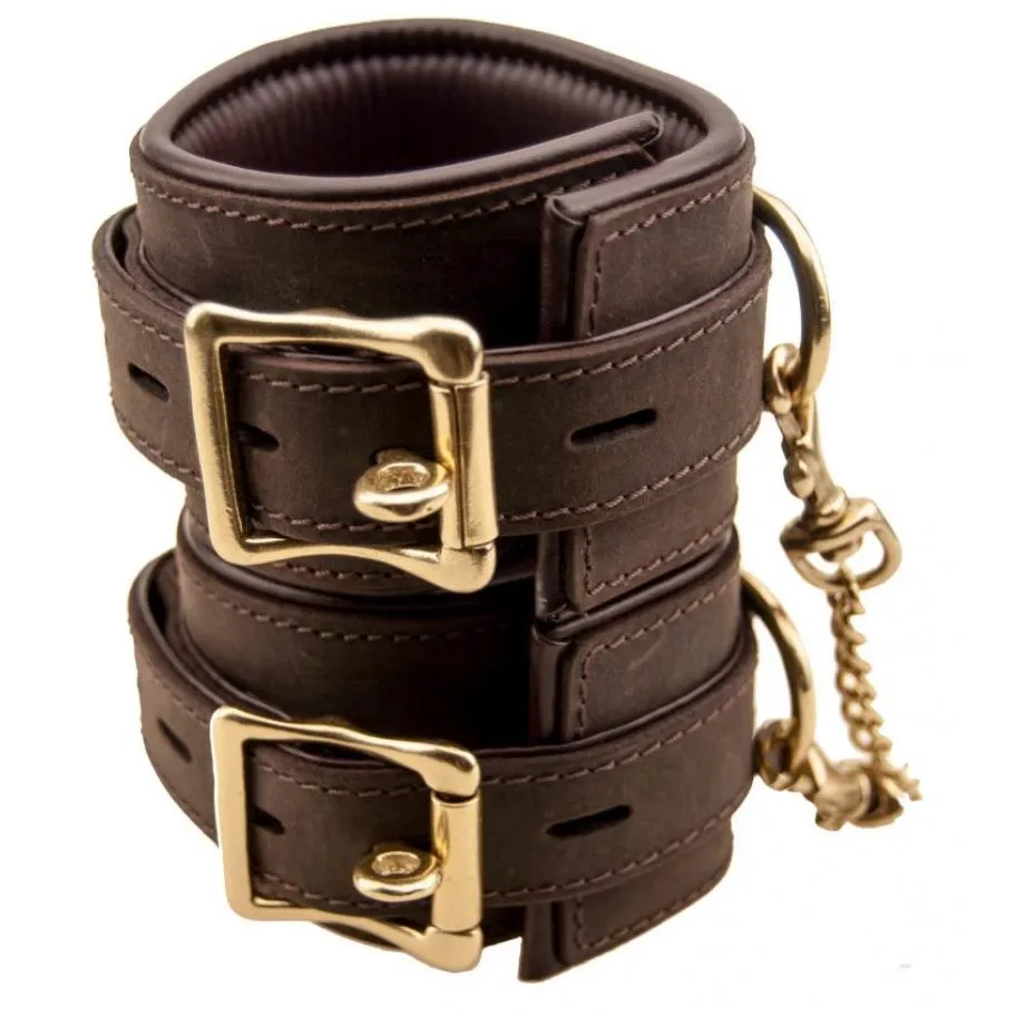 Bound Nubuck Leather Wrist Restraint Cuffs