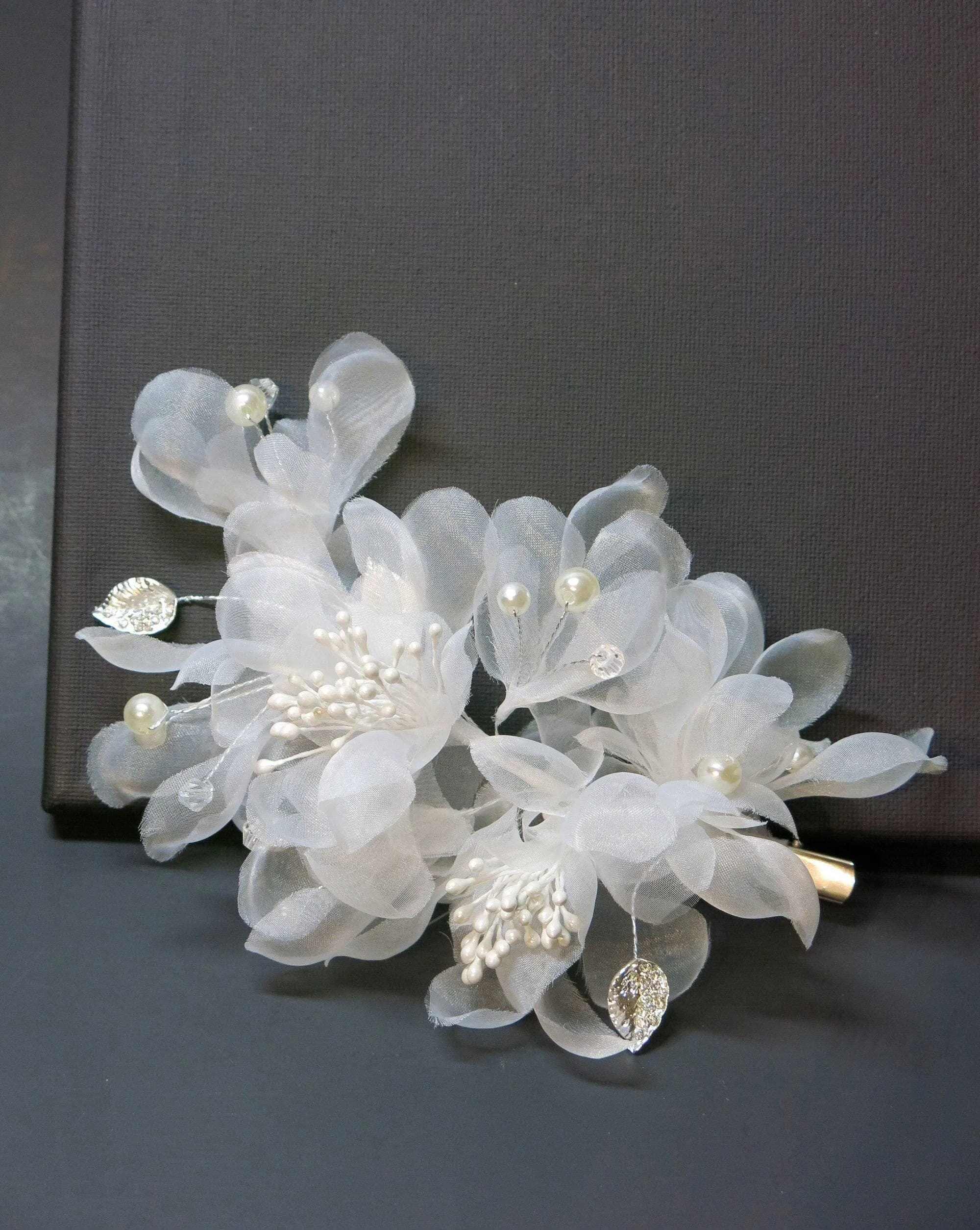 Bridal Multi Layer Chiffon Flower Hairclip, Prom Party, White Chiffon Bridal Headpiece, Flower Girl Mesh Hairclip, Wedding Big Hairpiece