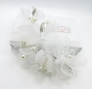 Bridal Multi Layer Chiffon Flower Hairclip, Prom Party, White Chiffon Bridal Headpiece, Flower Girl Mesh Hairclip, Wedding Big Hairpiece