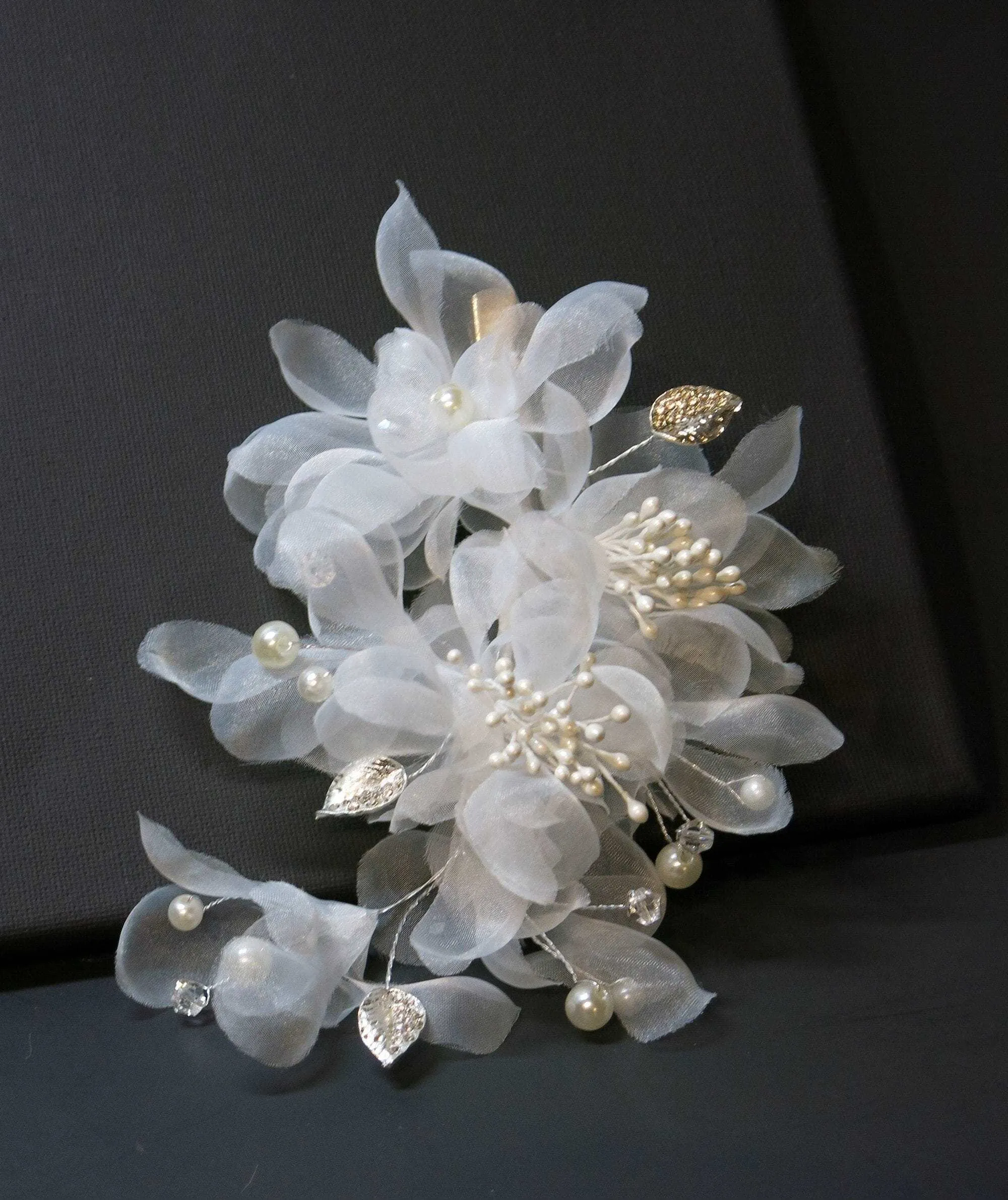 Bridal Multi Layer Chiffon Flower Hairclip, Prom Party, White Chiffon Bridal Headpiece, Flower Girl Mesh Hairclip, Wedding Big Hairpiece