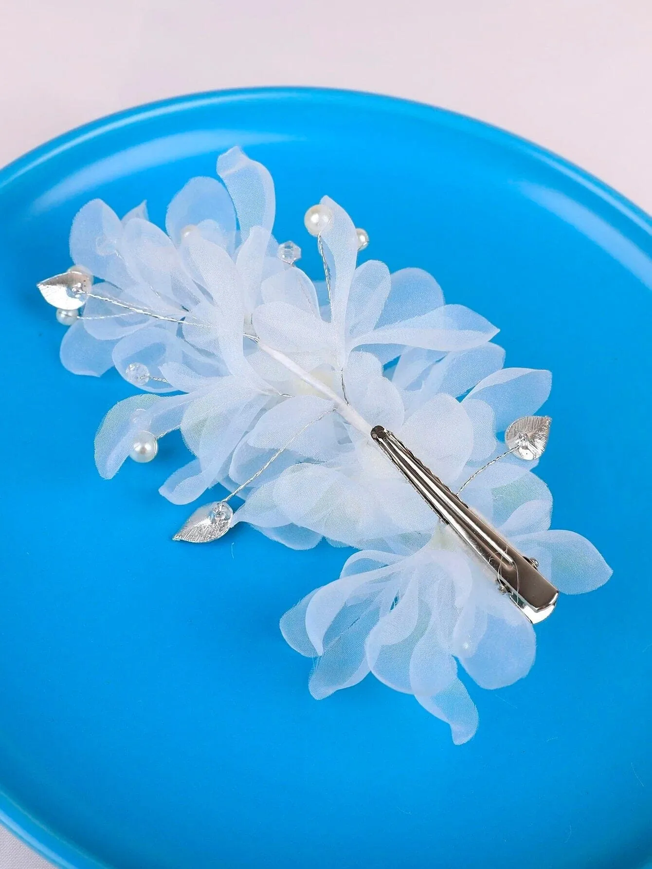 Bridal Multi Layer Chiffon Flower Hairclip, Prom Party, White Chiffon Bridal Headpiece, Flower Girl Mesh Hairclip, Wedding Big Hairpiece